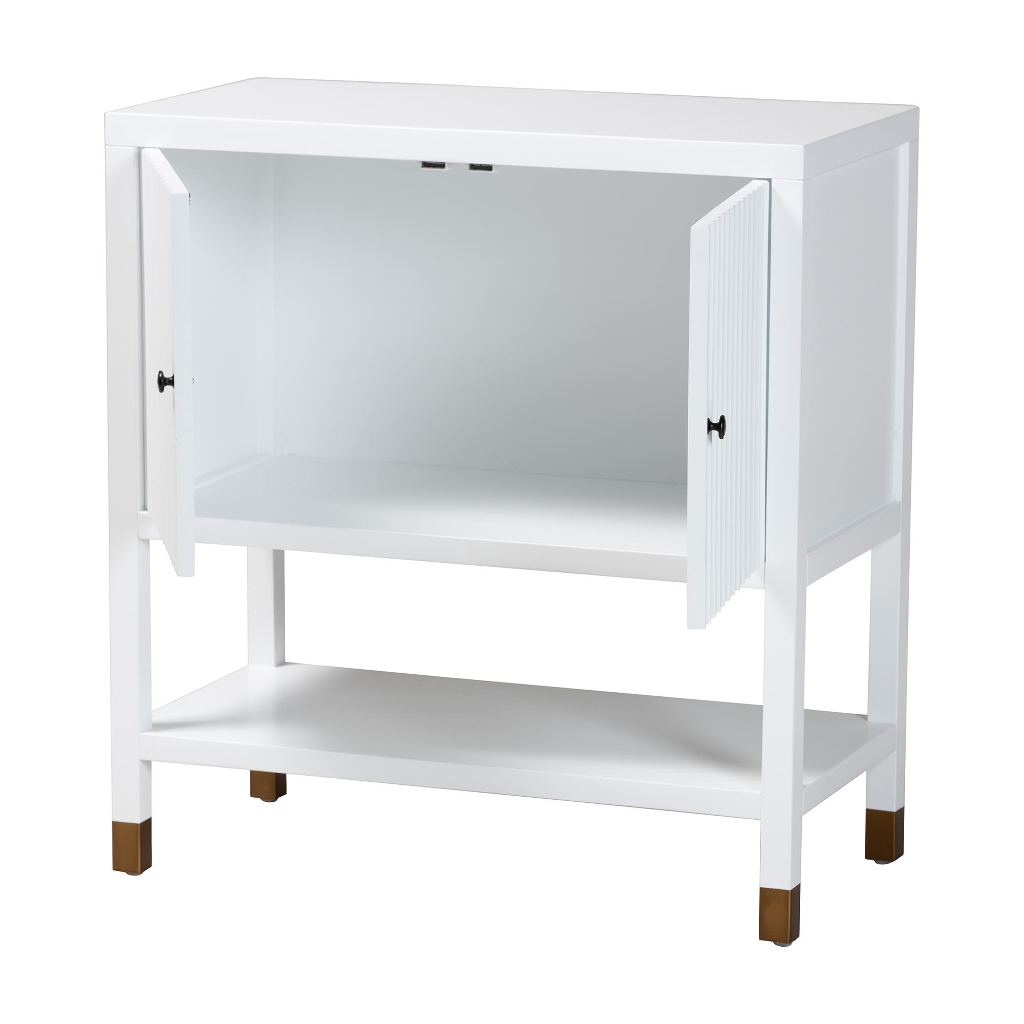 bali & pari Aiden Fluted Sideboard -  2-Door Accent Storage Cabinet with Open Shelf and Raised Legs, Compact Entryway or Dining Room Cabinet