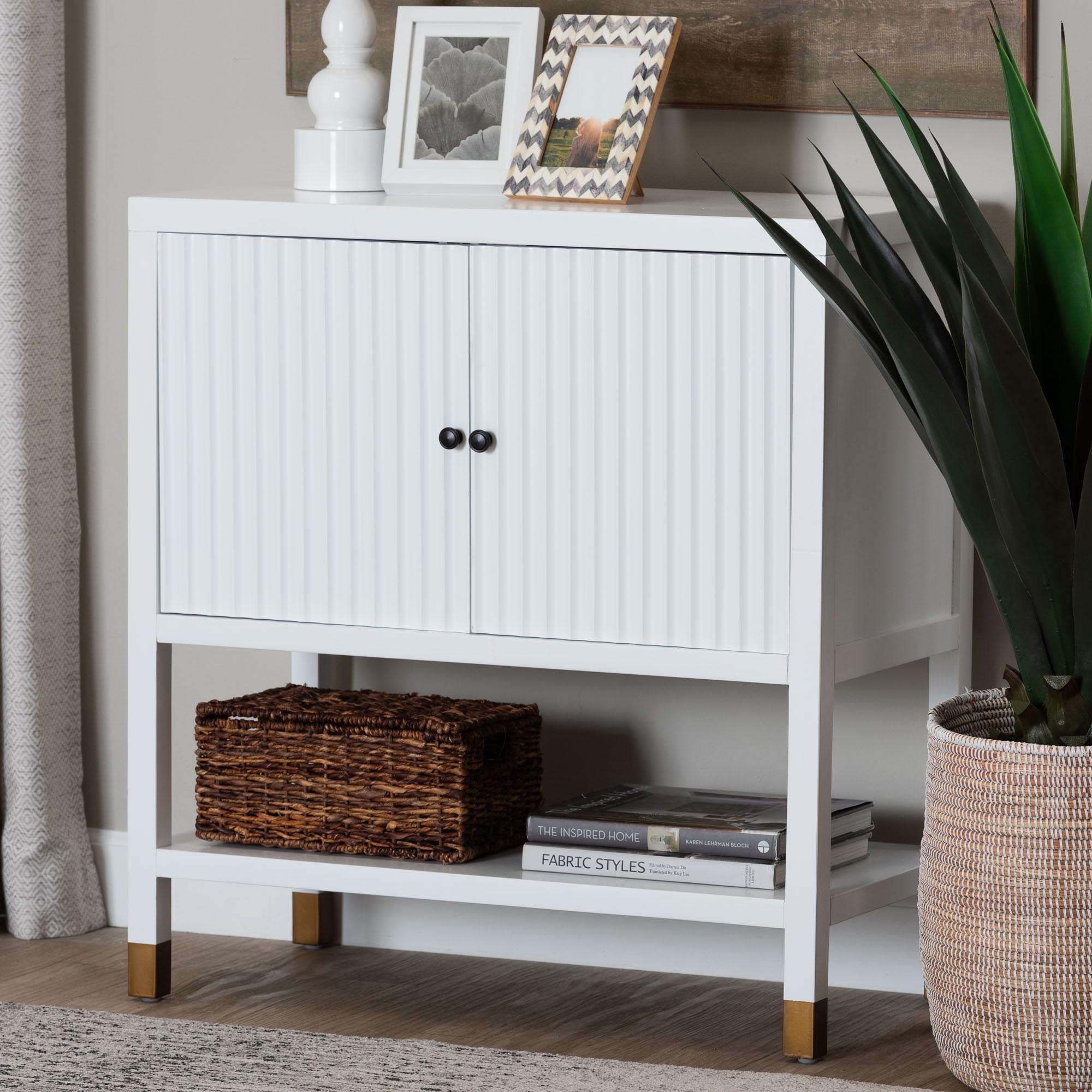 bali & pari Aiden Fluted Sideboard -  2-Door Accent Storage Cabinet with Open Shelf and Raised Legs, Compact Entryway or Dining Room Cabinet