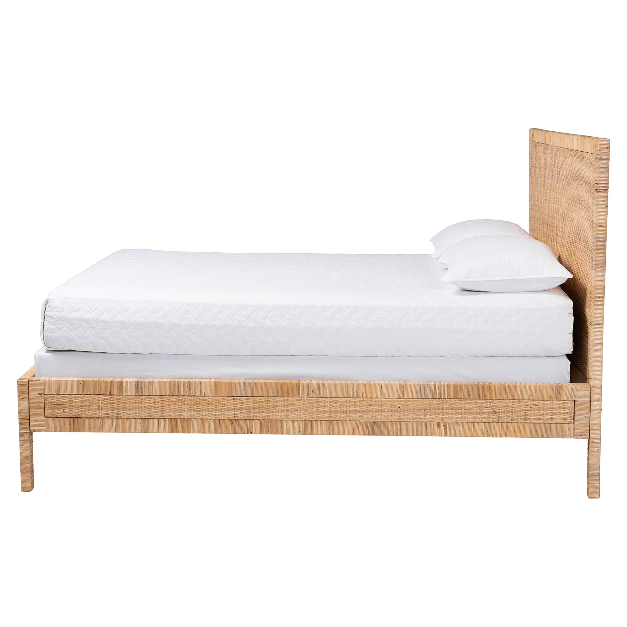 bali & pari Kalimantan Natural Rattan Bed - Coastal Boho Style Bed Frame with Woven Detailing, Queen
