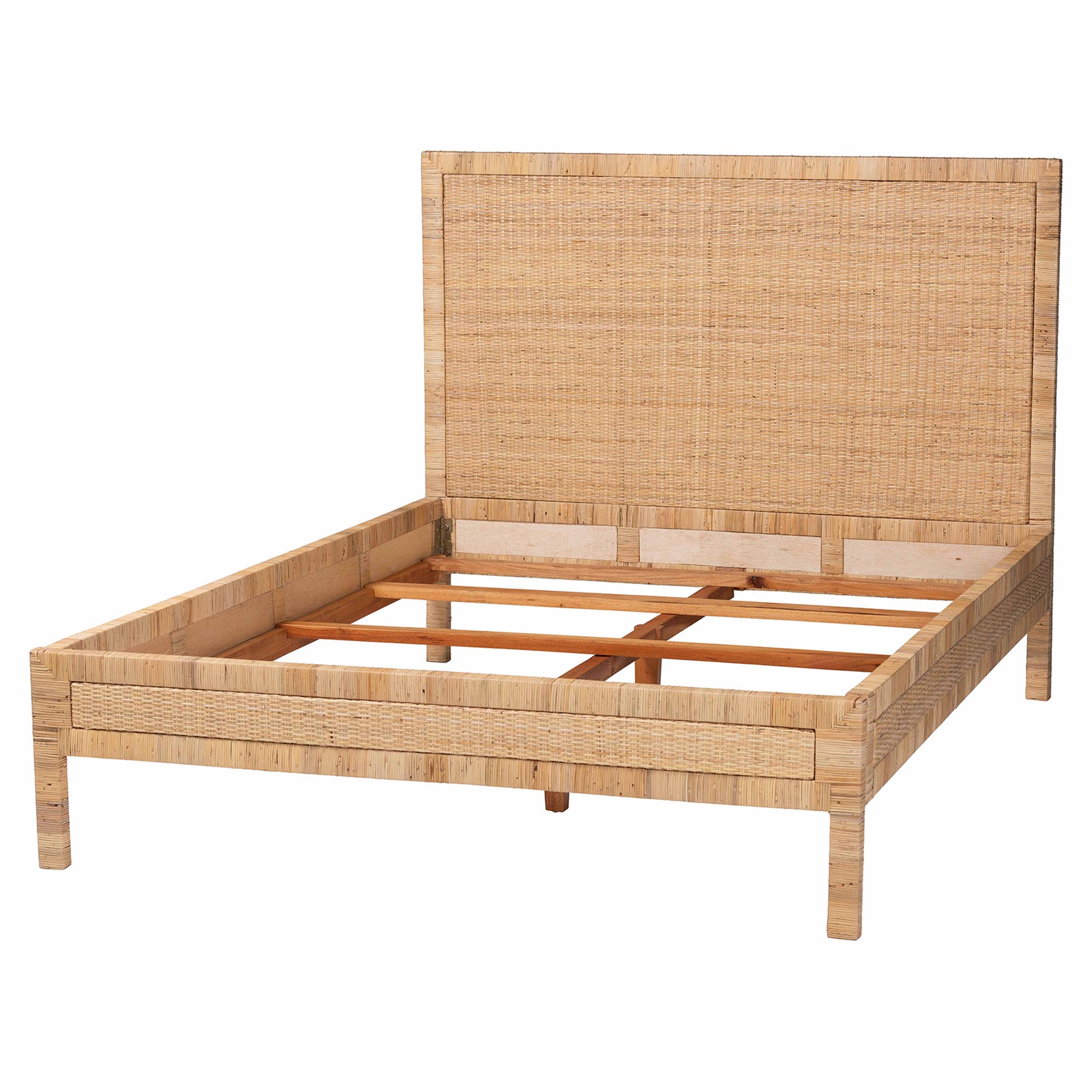 bali & pari Kalimantan Natural Rattan Bed - Coastal Boho Style Bed Frame with Woven Detailing, Queen