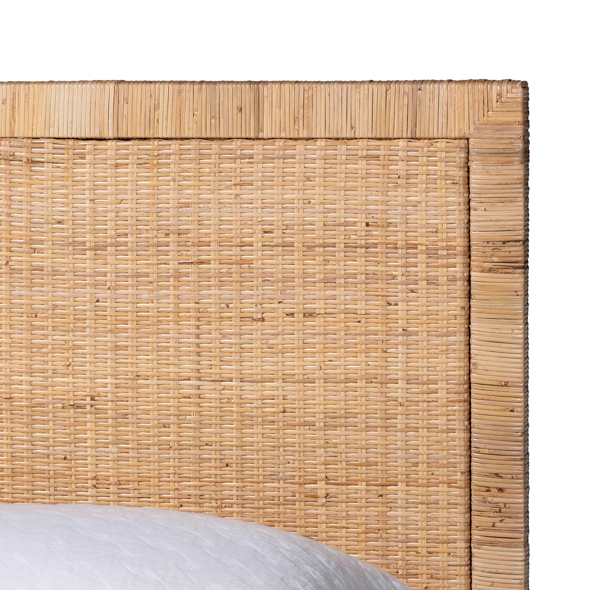 bali & pari Kalimantan Natural Rattan Bed - Coastal Boho Style Bed Frame with Woven Detailing, Queen