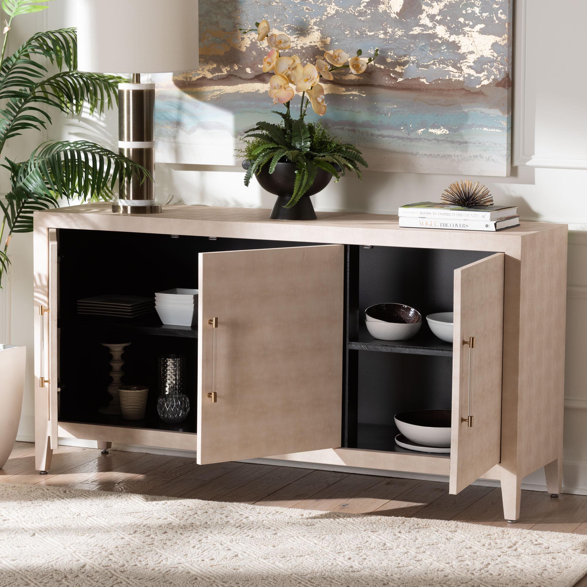 Baxton Studio Nira Faux Shagreen Sideboard  -  Contemporary 3-Door Buffet Storage Cabinet with Sleek Handles for Dining Room or Living Room