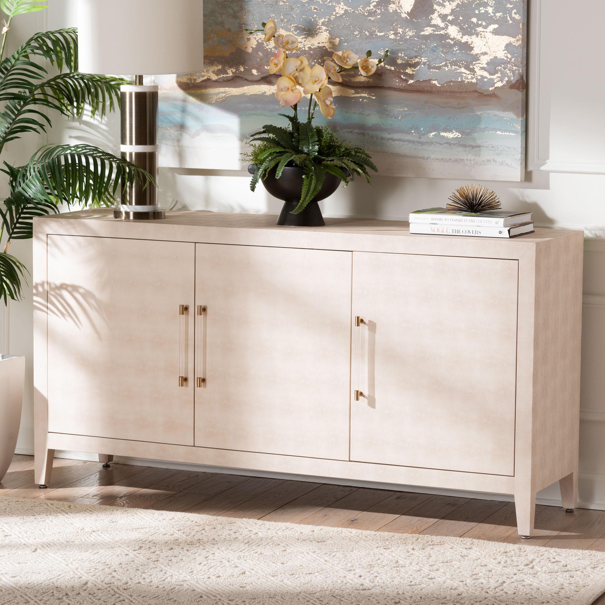 Baxton Studio Nira Faux Shagreen Sideboard  -  Contemporary 3-Door Buffet Storage Cabinet with Sleek Handles for Dining Room or Living Room