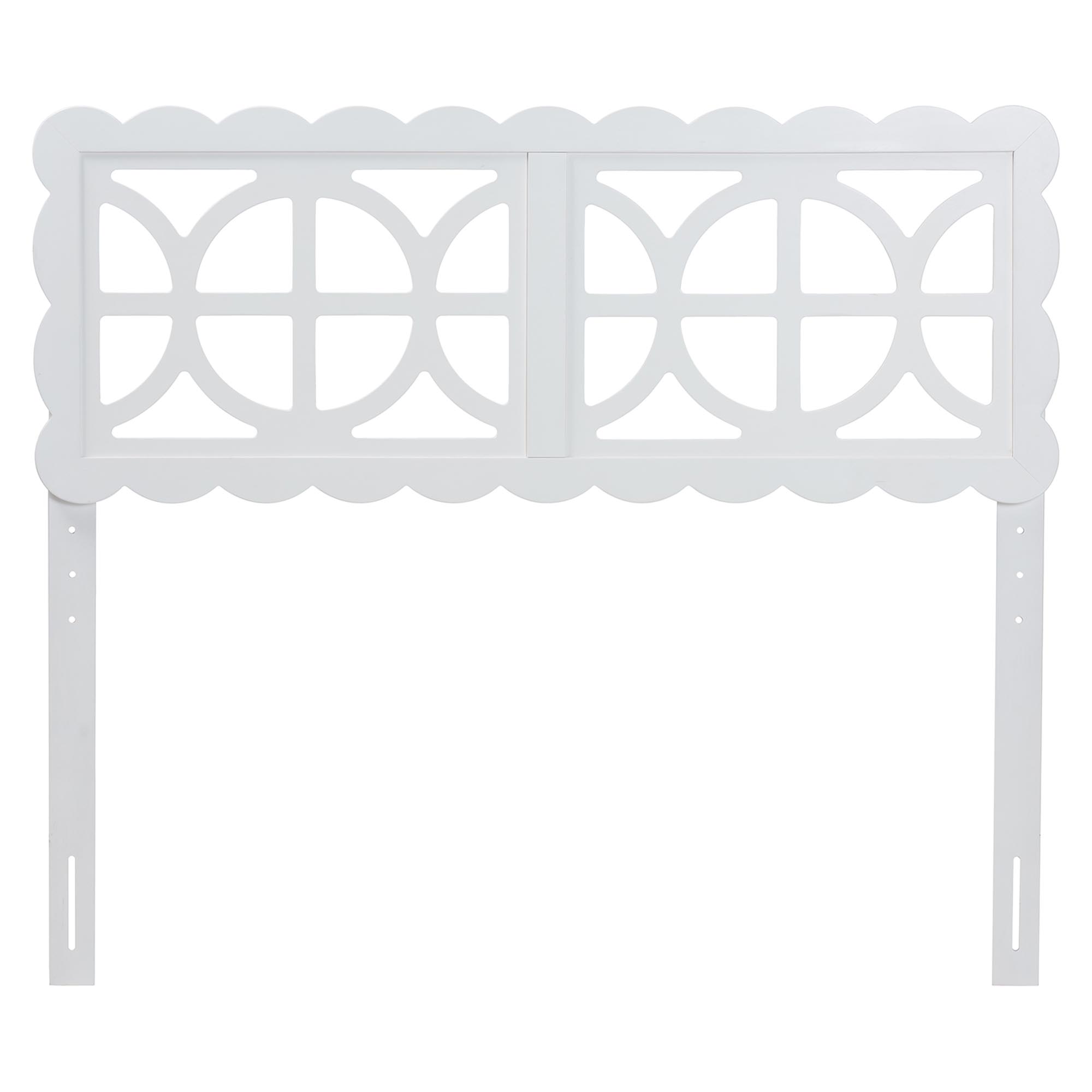 Baxton Studio Nansen Wood Headboard with Scalloped Frame - Geometric Cutout Decorative Panel for Bed Frame, Modern Coastal Bedroom Accent with Adjustable Height, Full, White
