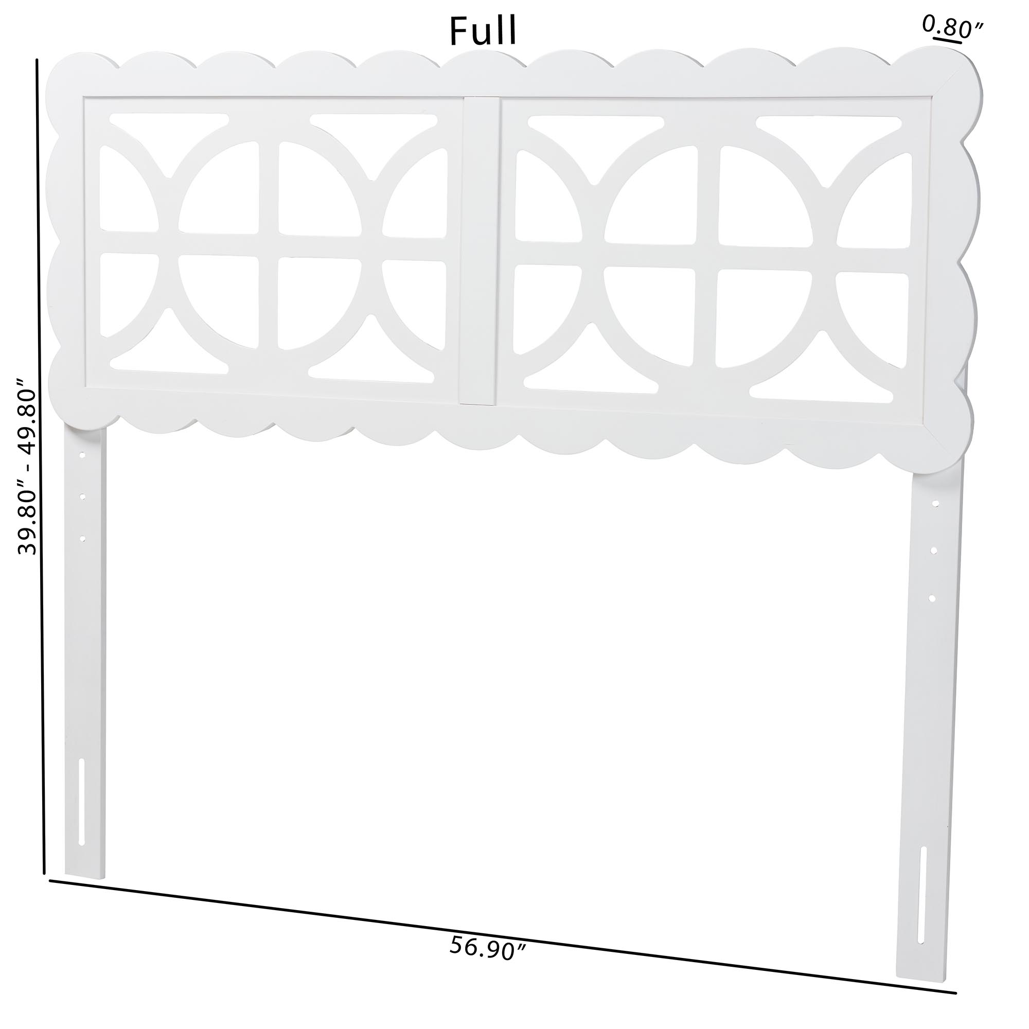 Baxton Studio Nansen Wood Headboard with Scalloped Frame - Geometric Cutout Decorative Panel for Bed Frame, Modern Coastal Bedroom Accent with Adjustable Height, Full, White