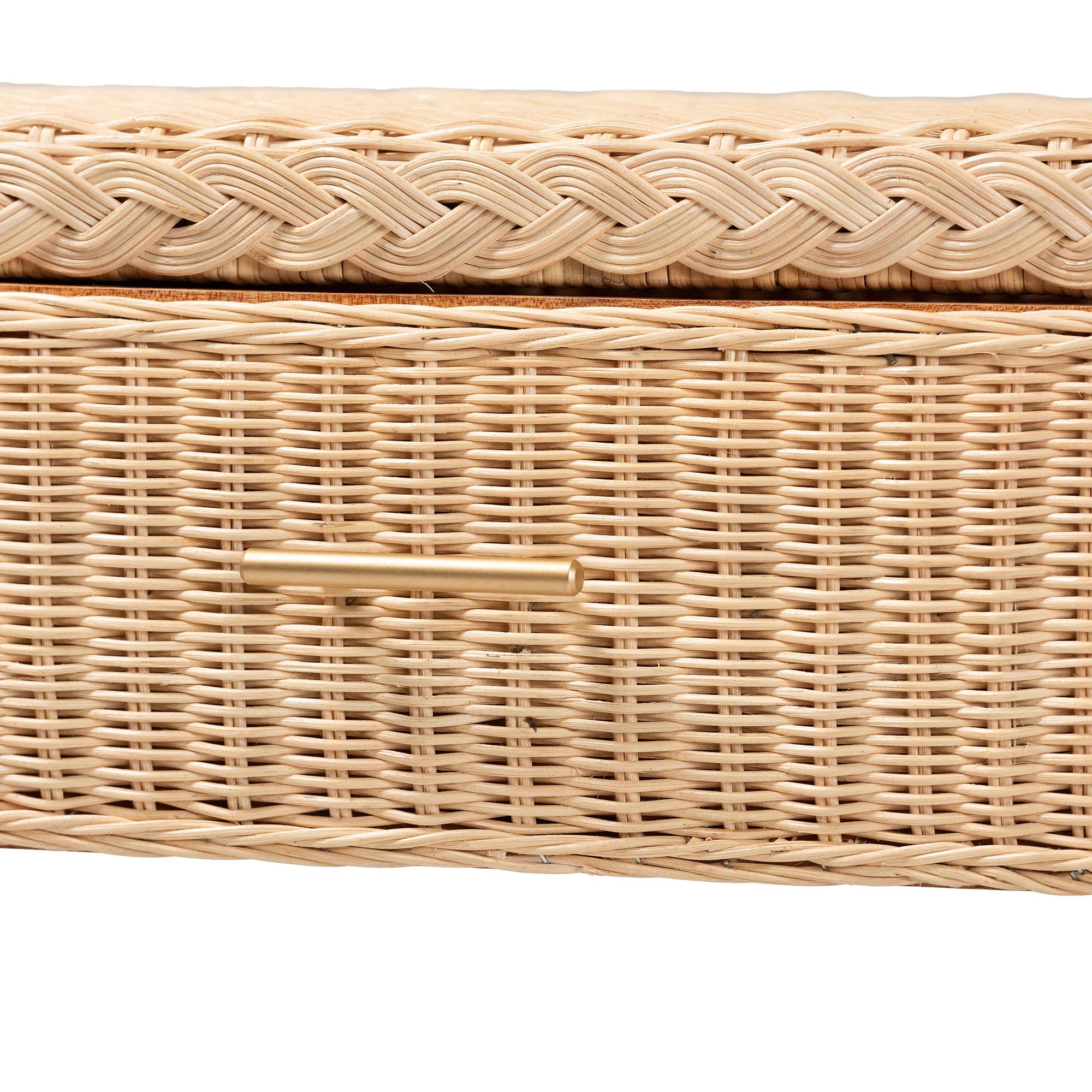 bali & pari Lanica Braided Natural Rattan Console Table with Drawers and Shelves - Coastal Style Storage Cabinet for Entryway, Living Room, or Bedroom, 35"