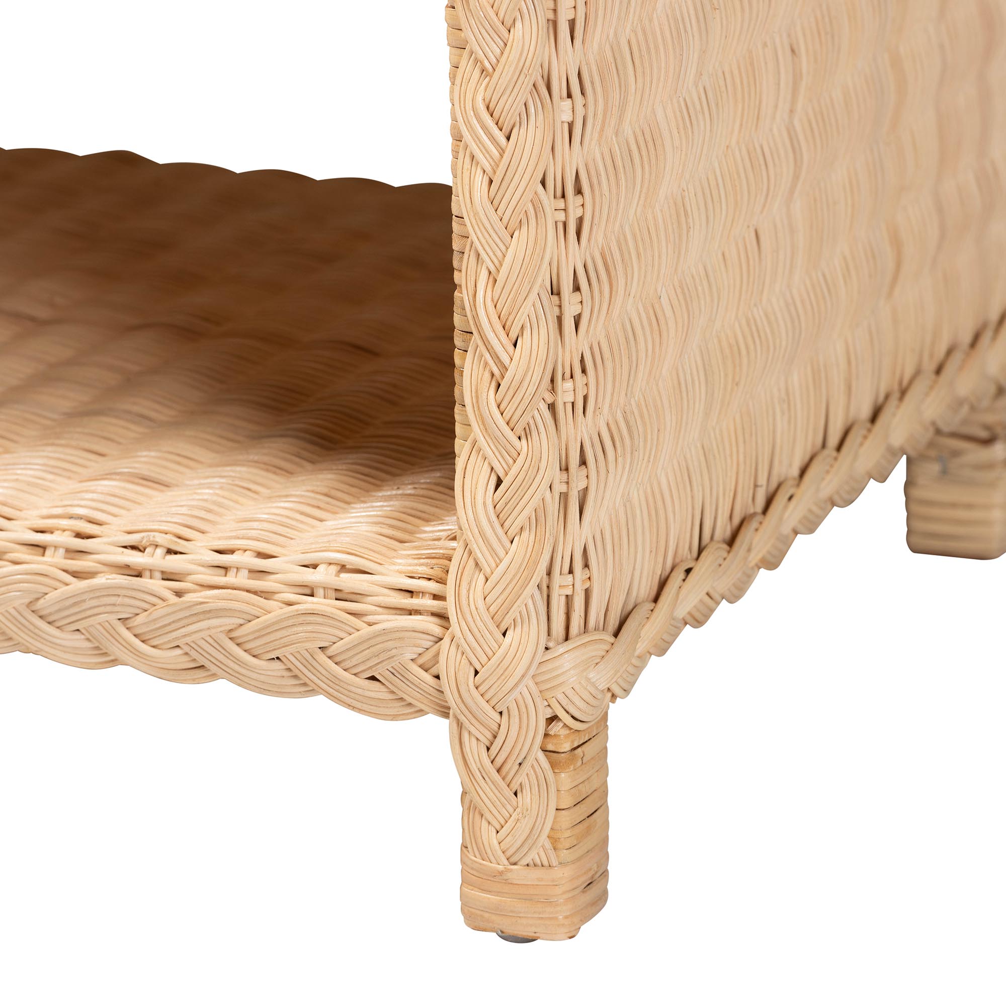 bali & pari Lanica Braided Natural Rattan Console Table with Drawers and Shelves - Coastal Style Storage Cabinet for Entryway, Living Room, or Bedroom, 35"