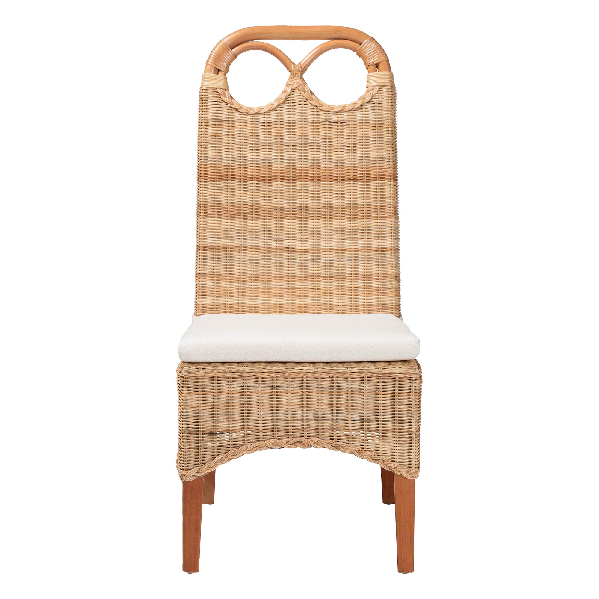 bali & pari Dyna Natural Rattan Dining Chair - Handwoven Wicker Side Chair with Removable Cushion and Loop Backrest, Boho Coastal Seating for Dining Room or Kitchen