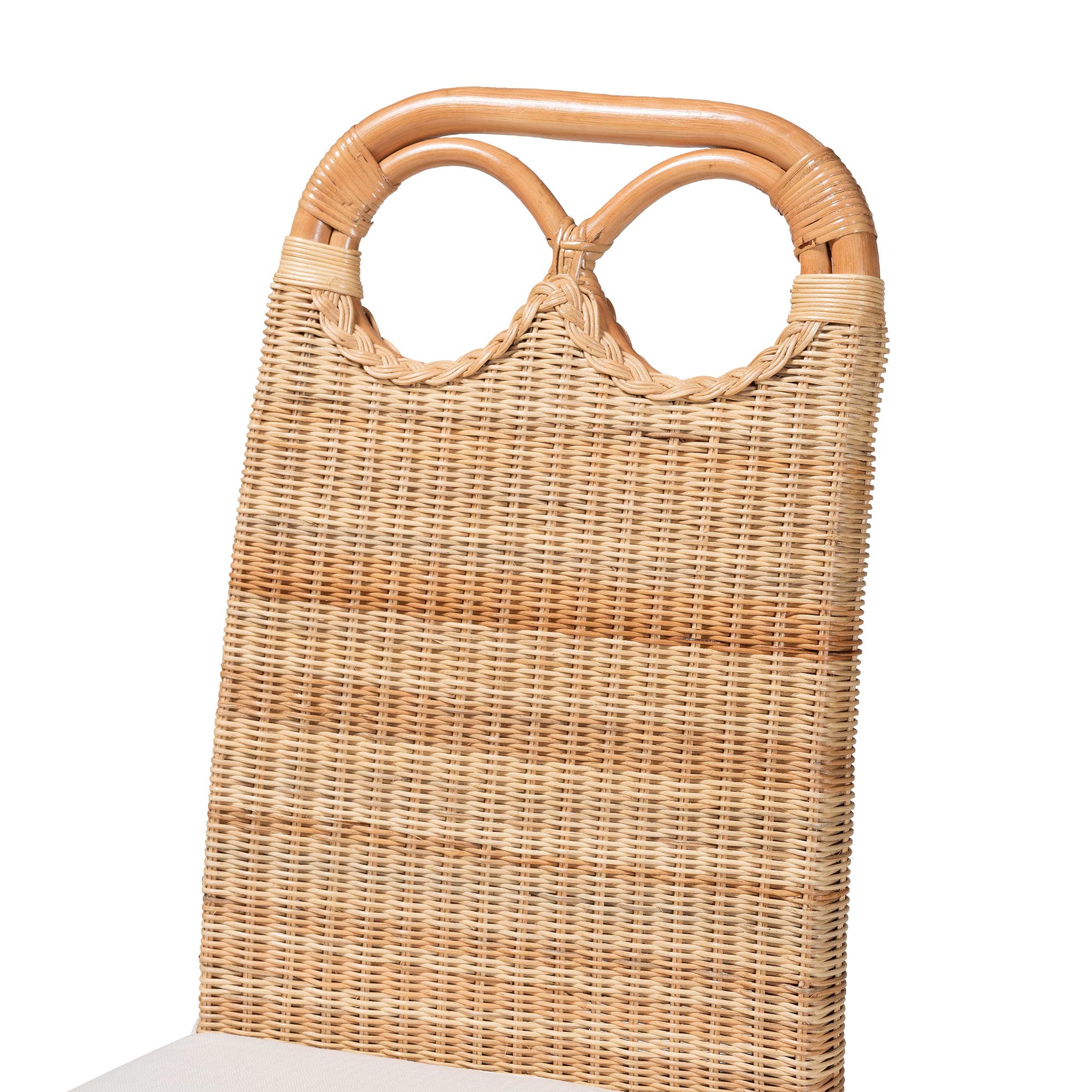 bali & pari Dyna Natural Rattan Dining Chair - Handwoven Wicker Side Chair with Removable Cushion and Loop Backrest, Boho Coastal Seating for Dining Room or Kitchen