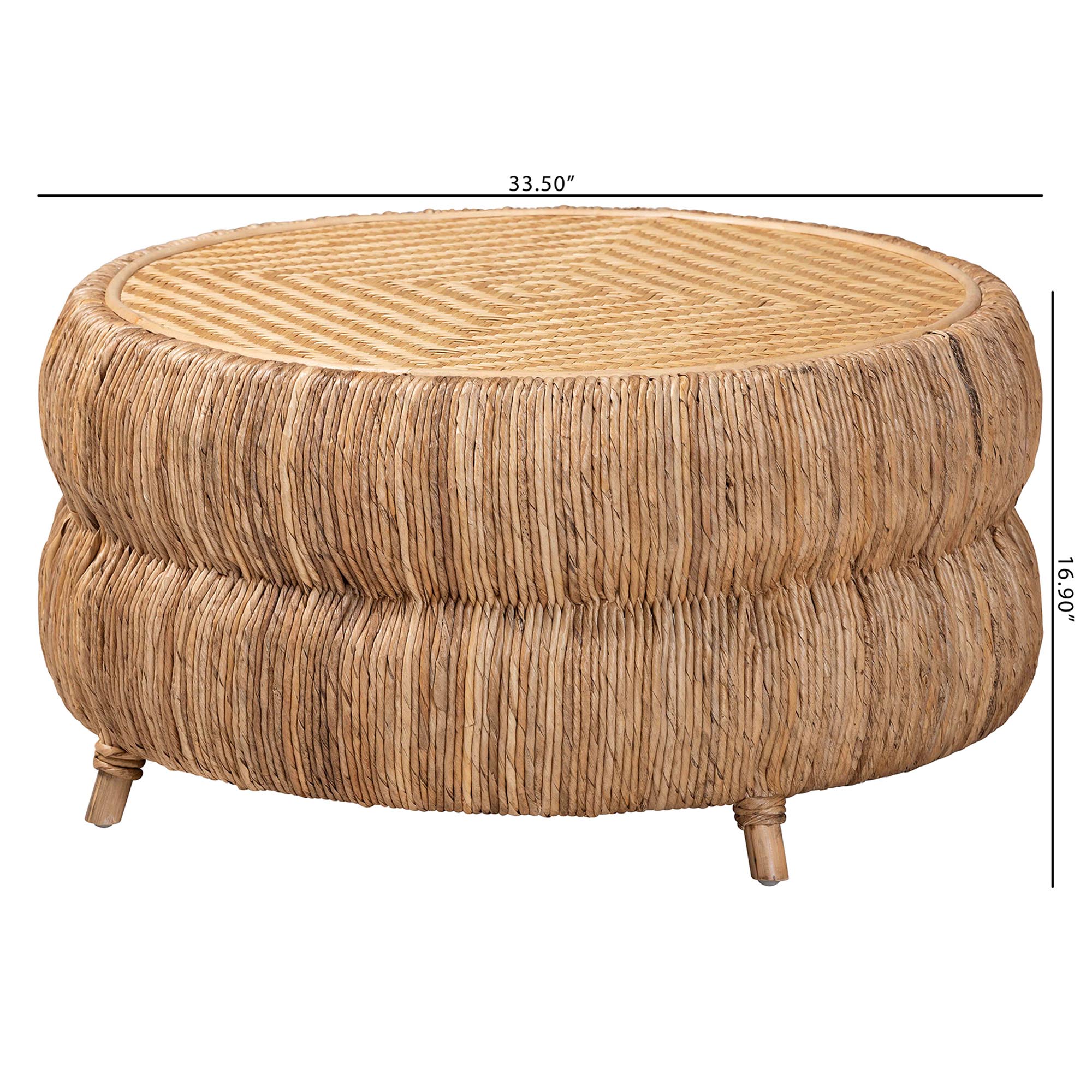 bali & pari Roma Rattan and Seagrass Coffee Table - Low Profile Boho Accent Table with Textured Design and Natural Finish, Handcrafted Rattan Centerpiece for Living Room or Lounge
