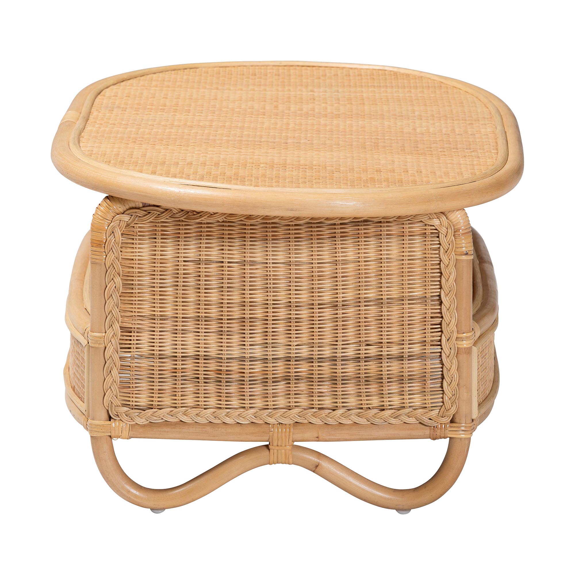 bali & pari Dyna Natural Rattan Coffee Table with Open Shelf - Handwoven Wicker Accent Table with Oval Tabletop and Braided Weavings, Coastal Boho Living Room Centerpiece