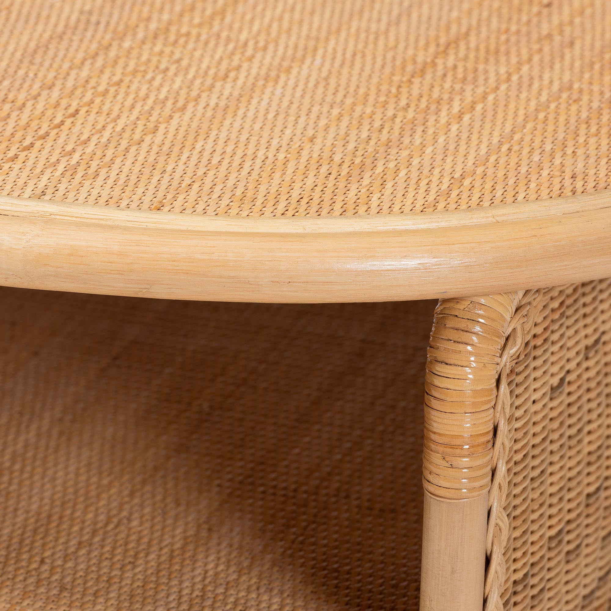 bali & pari Dyna Natural Rattan Coffee Table with Open Shelf - Handwoven Wicker Accent Table with Oval Tabletop and Braided Weavings, Coastal Boho Living Room Centerpiece
