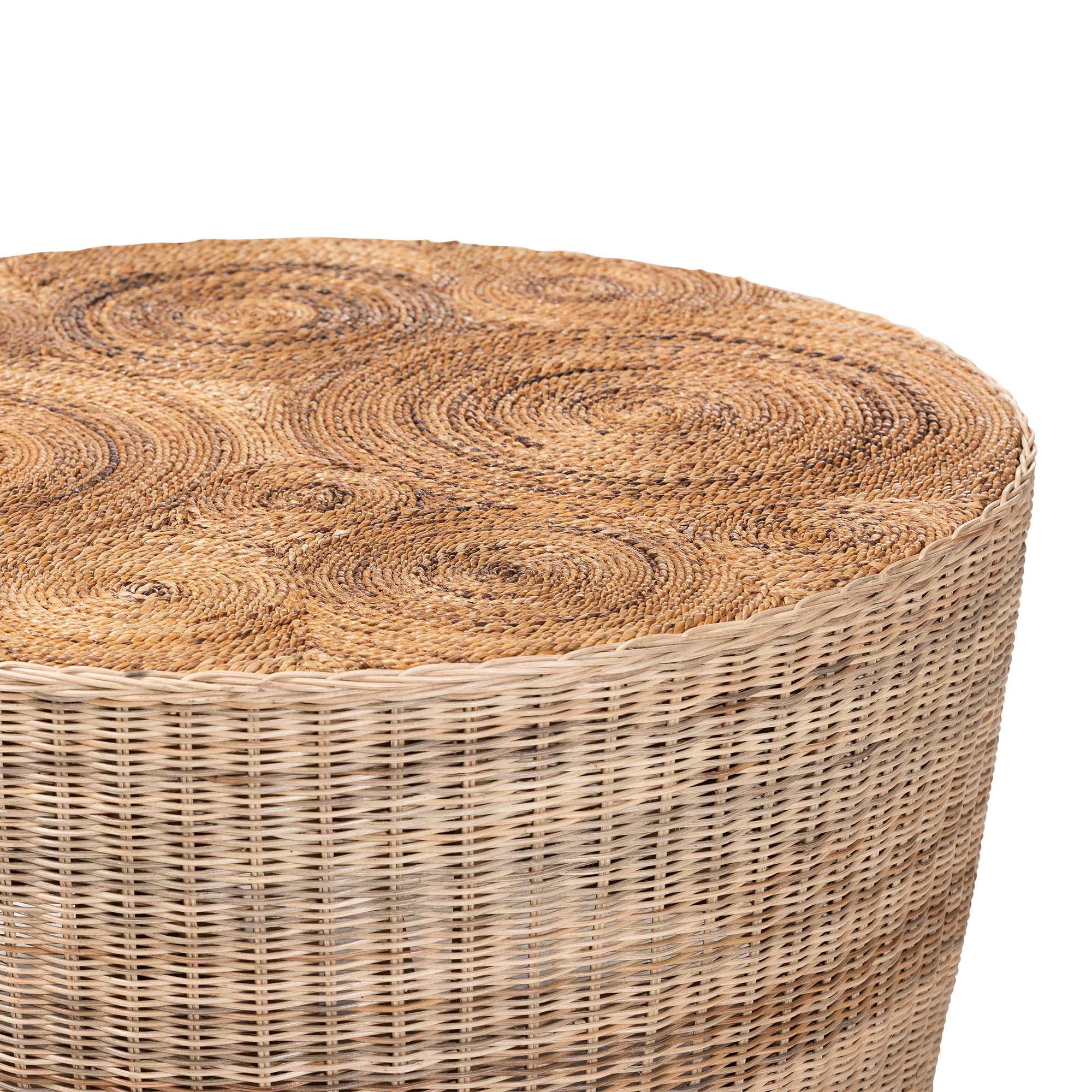 bali & pari Hosanna Natural Rattan Coffee Table - Handwoven Wicker Accent Table with Textured Spiral Top for Living Room or Lounge