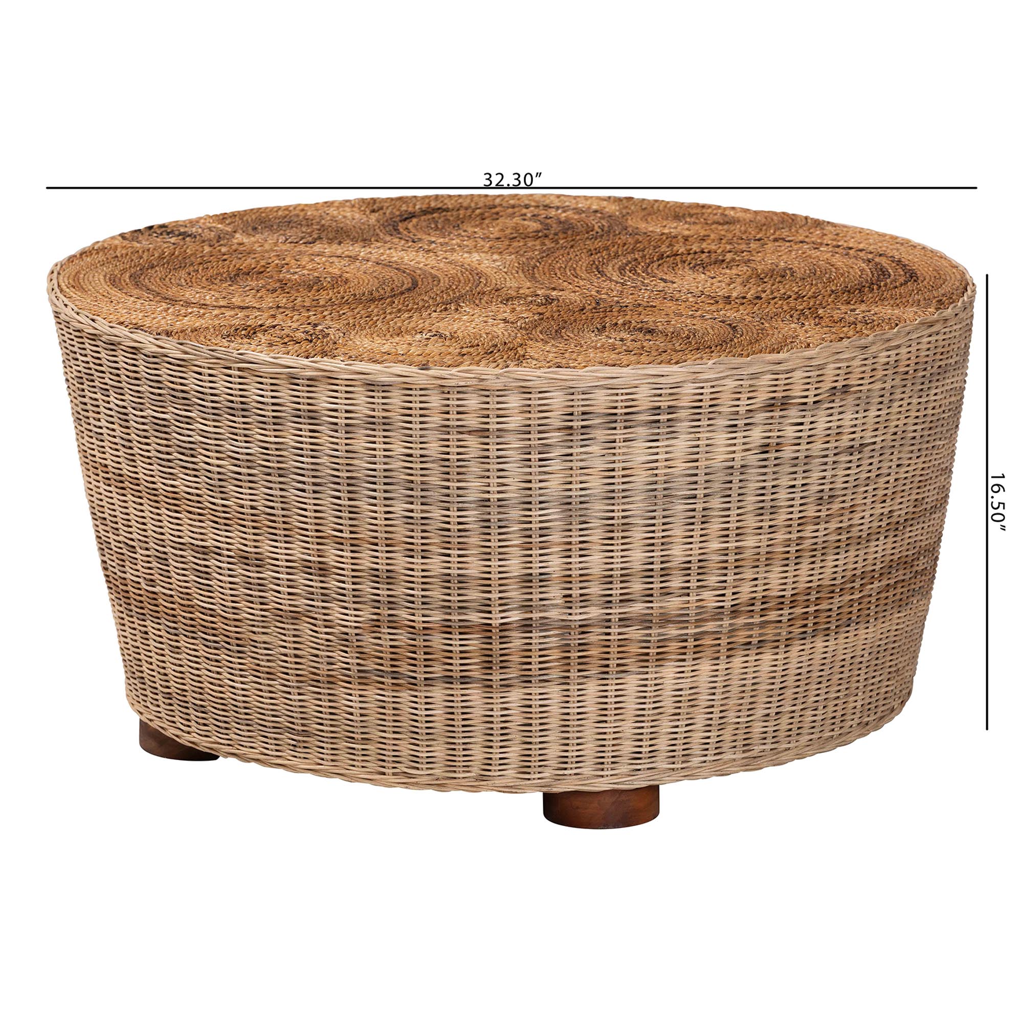 bali & pari Hosanna Natural Rattan Coffee Table - Handwoven Wicker Accent Table with Textured Spiral Top for Living Room or Lounge