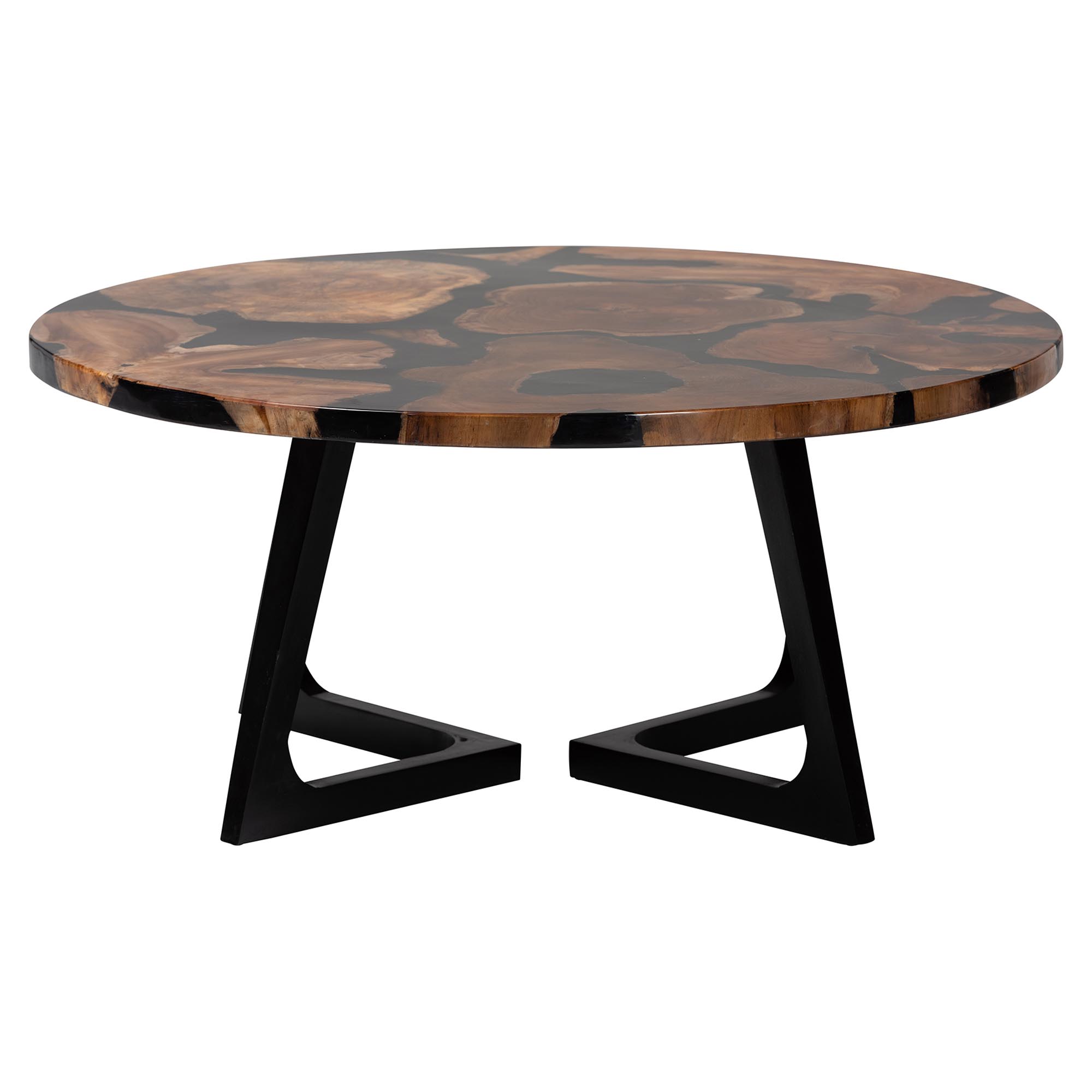 bali & pari Agata Wood and Epoxy Resin Coffee Table - Handcrafted Live Edge Teak Accent Table with Sculptural Base