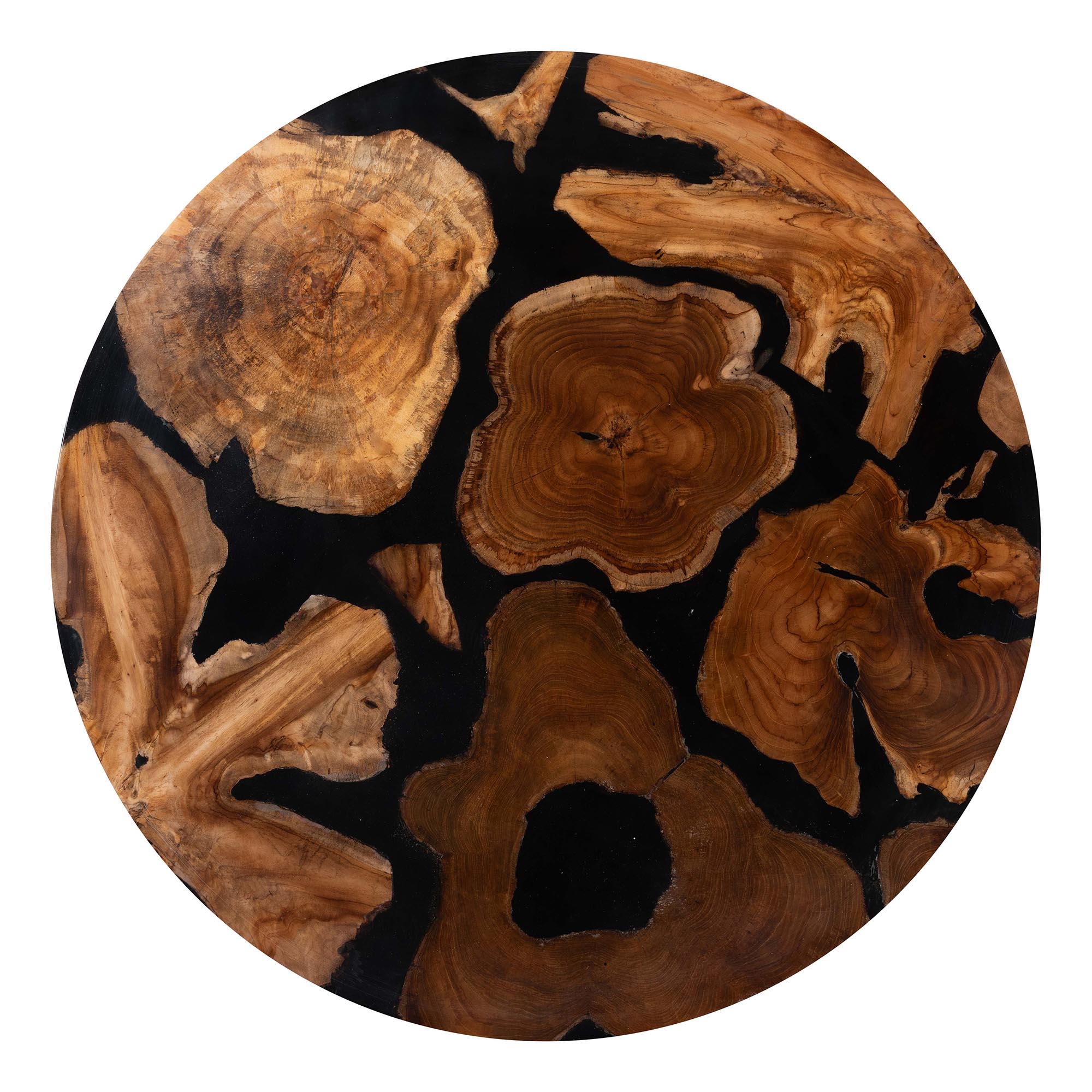 bali & pari Agata Wood and Epoxy Resin Coffee Table - Handcrafted Live Edge Teak Accent Table with Sculptural Base