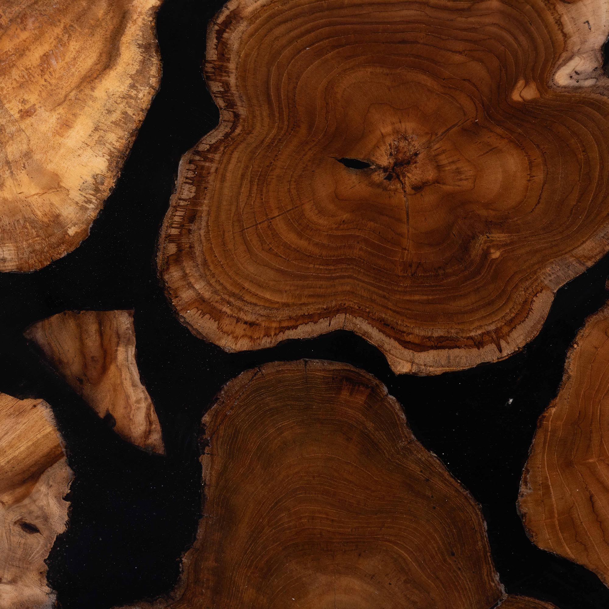 bali & pari Agata Wood and Epoxy Resin Coffee Table - Handcrafted Live Edge Teak Accent Table with Sculptural Base