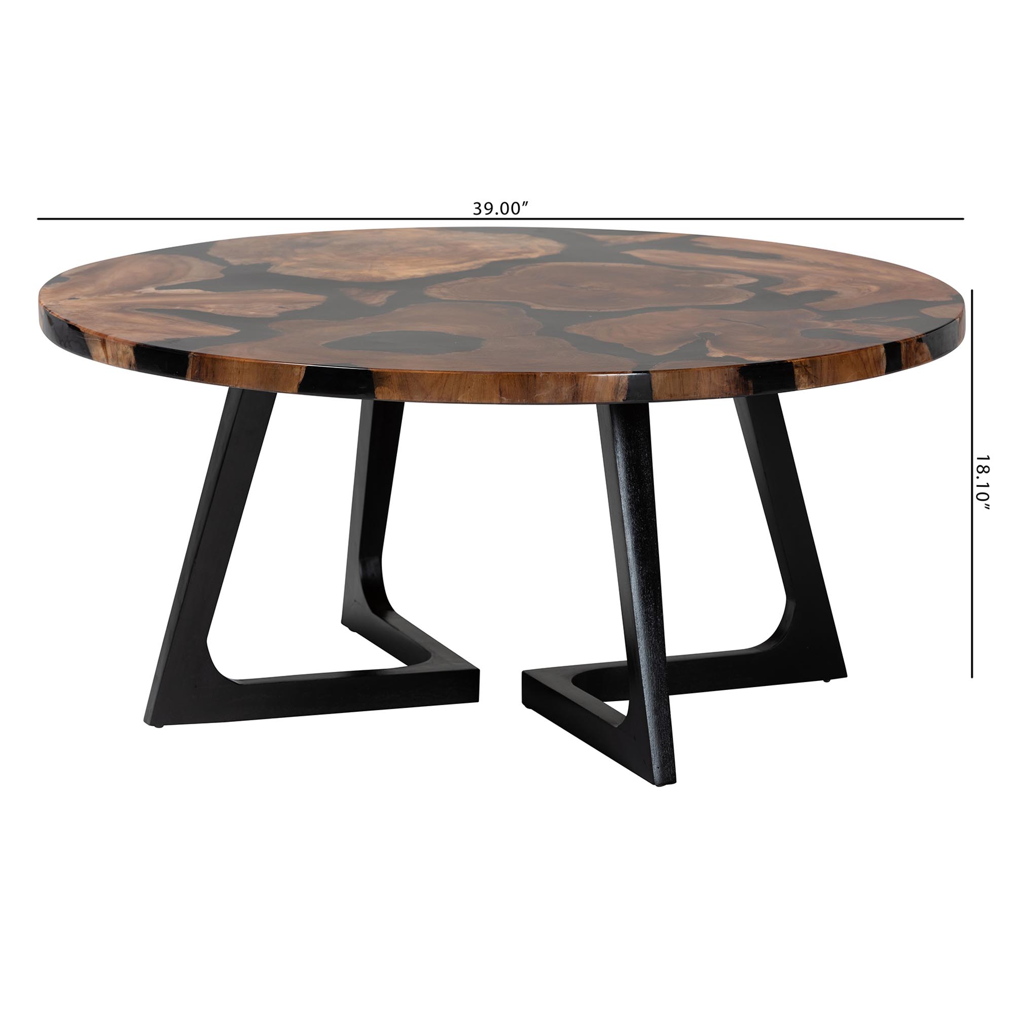 bali & pari Agata Wood and Epoxy Resin Coffee Table - Handcrafted Live Edge Teak Accent Table with Sculptural Base