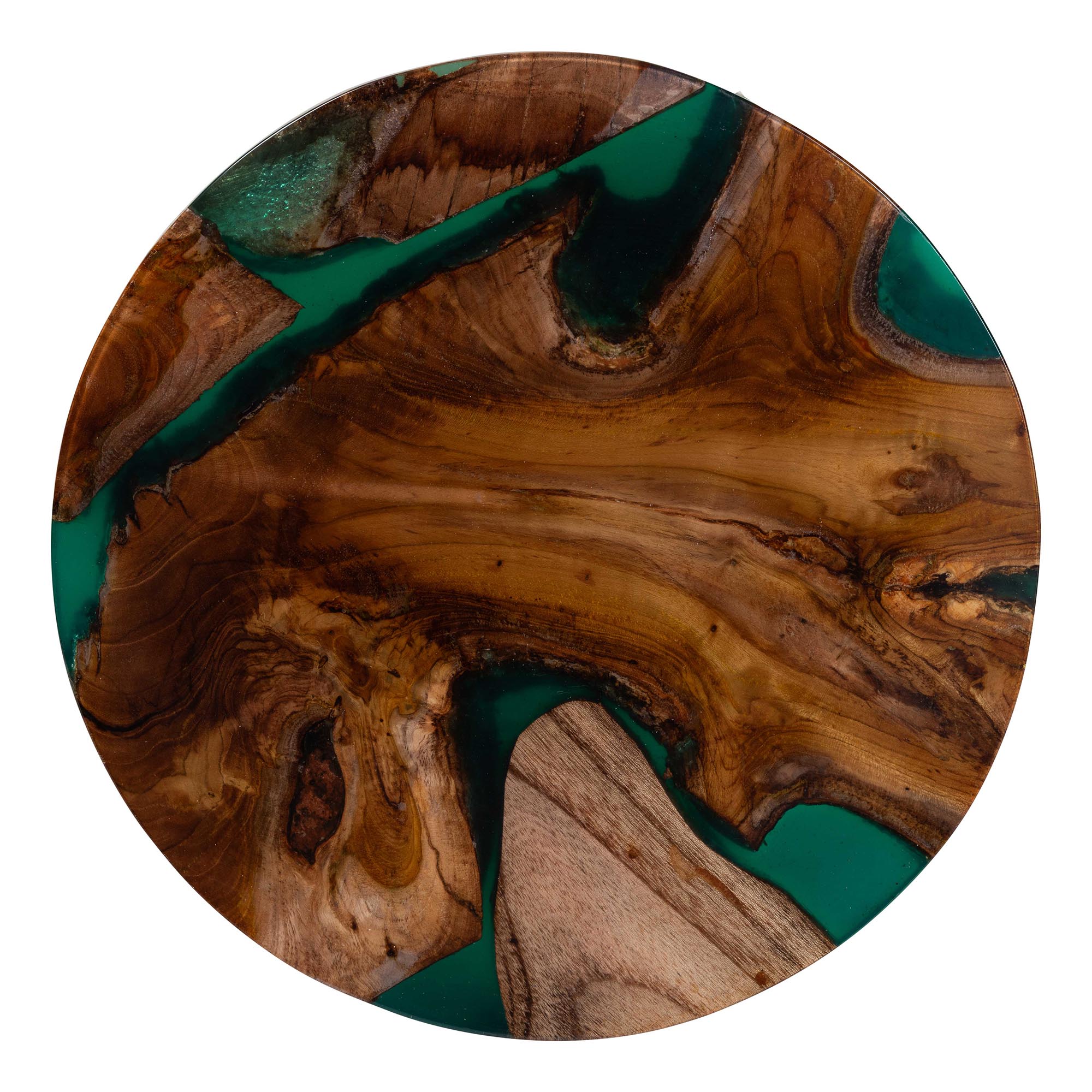 bali & pari Amada Teak Wood Epoxy Resin End Table - Round Live Edge Side Table with Branch Legs, Handcrafted Modern Rustic Accent Table