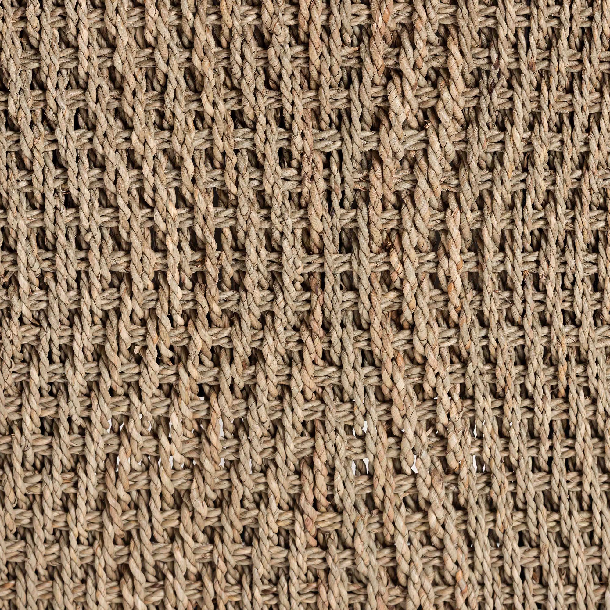 bali & pari Amber Seagrass Accent Bench - Handwoven Natural Fiber Stool with Black Wood Frame, Compact Coastal Boho Seating for Living Room or Entryway