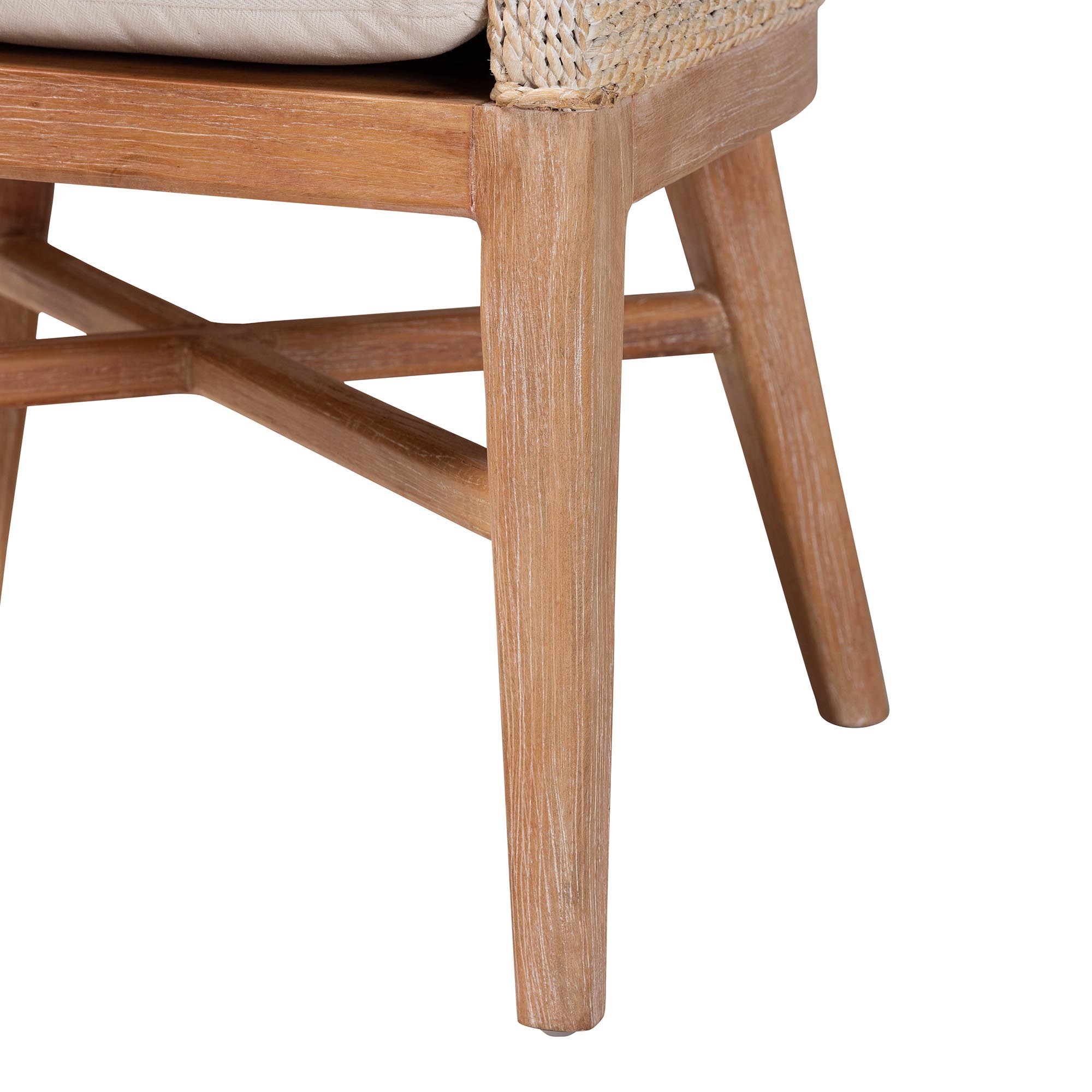 bali & pari Ridley Seagrass Dining Chair with Mahogany Wood Frame - Coastal Accent Chair with Woven Square Back and Cushioned Seat for Dining Room or Kitchen, Whitewash