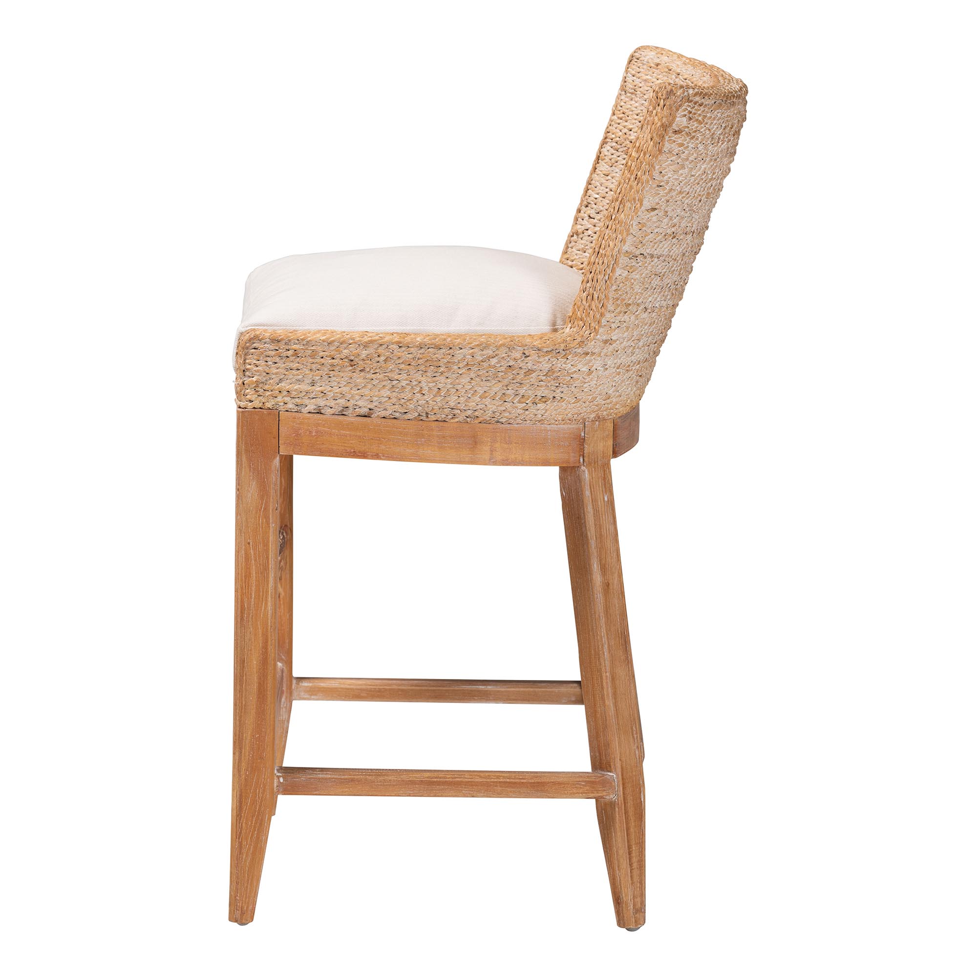 bali & pari Ridley Seagrass Counter Stool with Mahogany Wood Frame - Coastal Seating with Woven Square Back and Cushioned Seat for Kitchen Island or Breakfast Bar, Whitewash