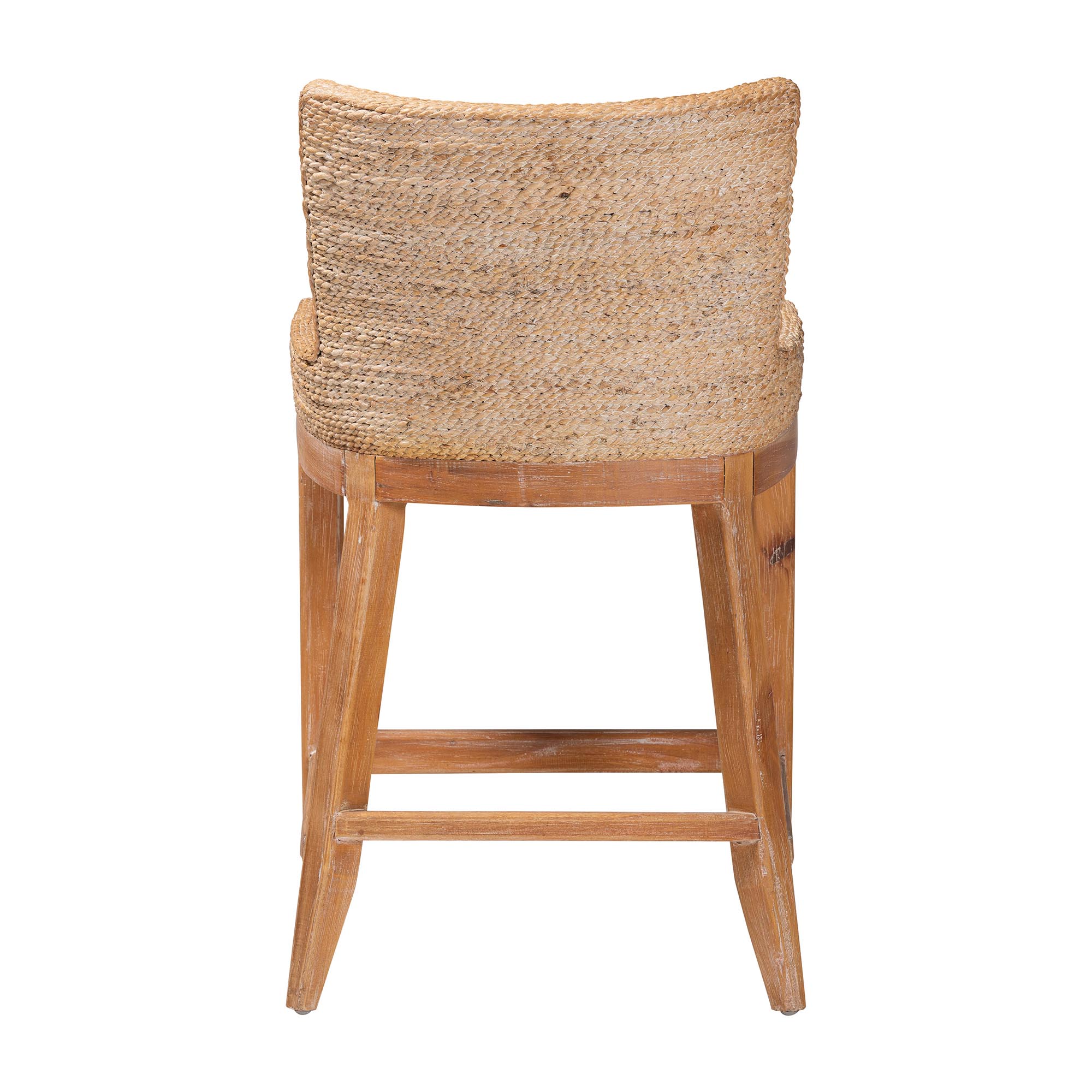 bali & pari Ridley Seagrass Counter Stool with Mahogany Wood Frame - Coastal Seating with Woven Square Back and Cushioned Seat for Kitchen Island or Breakfast Bar, Whitewash