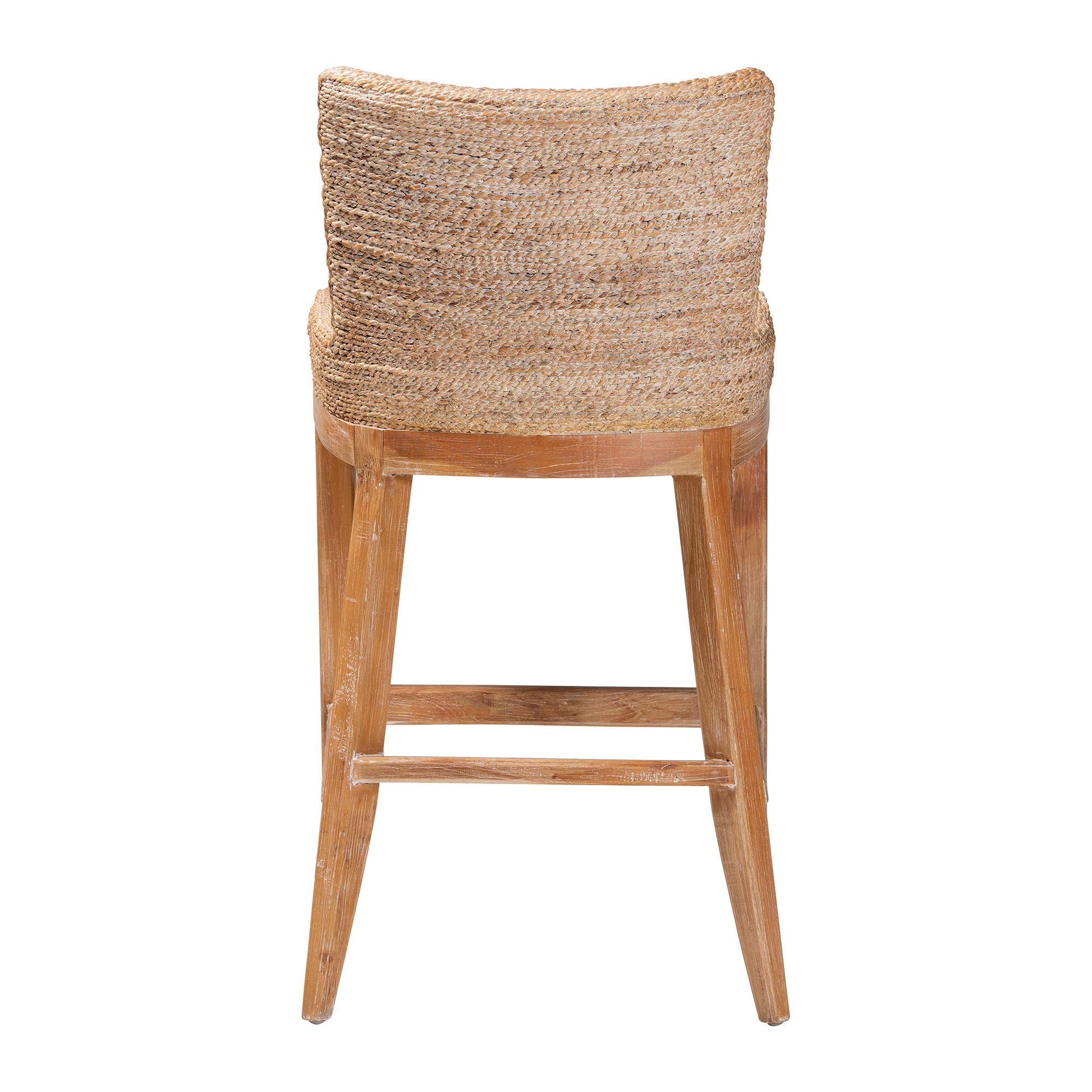 bali & pari Ridley Seagrass Bar Stool with Mahogany Wood Frame - Coastal Seating with Woven Square Back and Cushioned Seat for Bar Island or Lounge, Whitewash