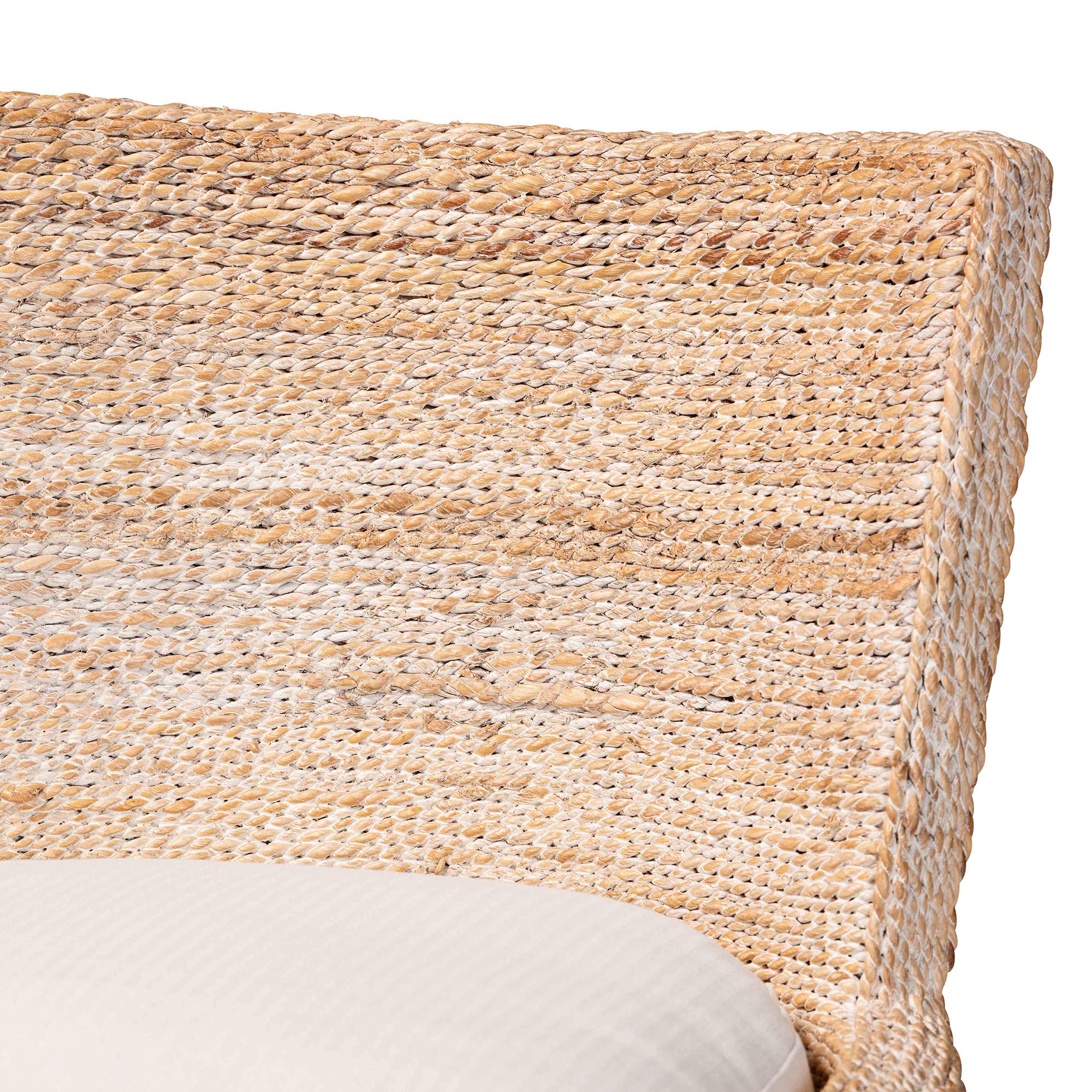 bali & pari Ridley Seagrass Bar Stool with Mahogany Wood Frame - Coastal Seating with Woven Square Back and Cushioned Seat for Bar Island or Lounge, Whitewash
