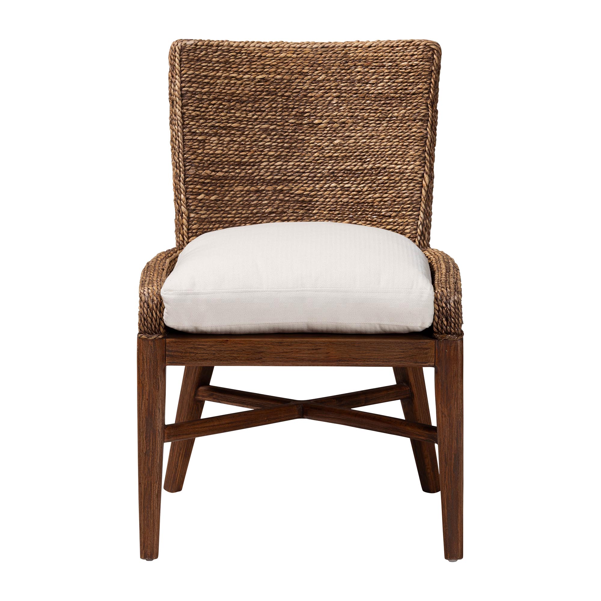 bali & pari Ridley Seagrass Dining Chair with Mahogany Wood Frame - Coastal Accent Chair with Woven Square Back and Cushioned Seat for Dining Room or Kitchen, Brown Wash