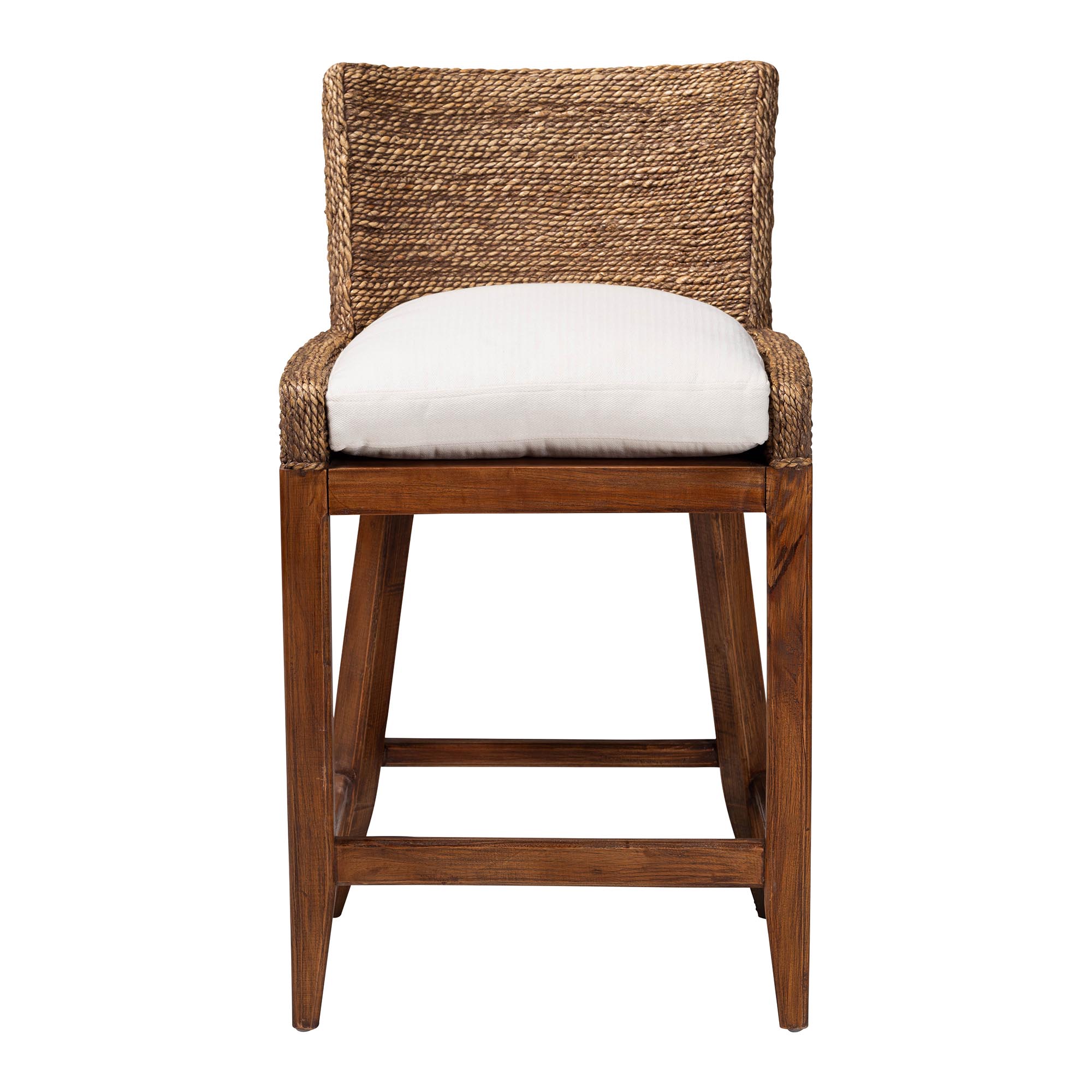 bali & pari Ridley Seagrass Counter Stool with Mahogany Wood Frame - Coastal Seating with Woven Square Back and Cushioned Seat for Kitchen Island or Breakfast Bar, Brown Wash