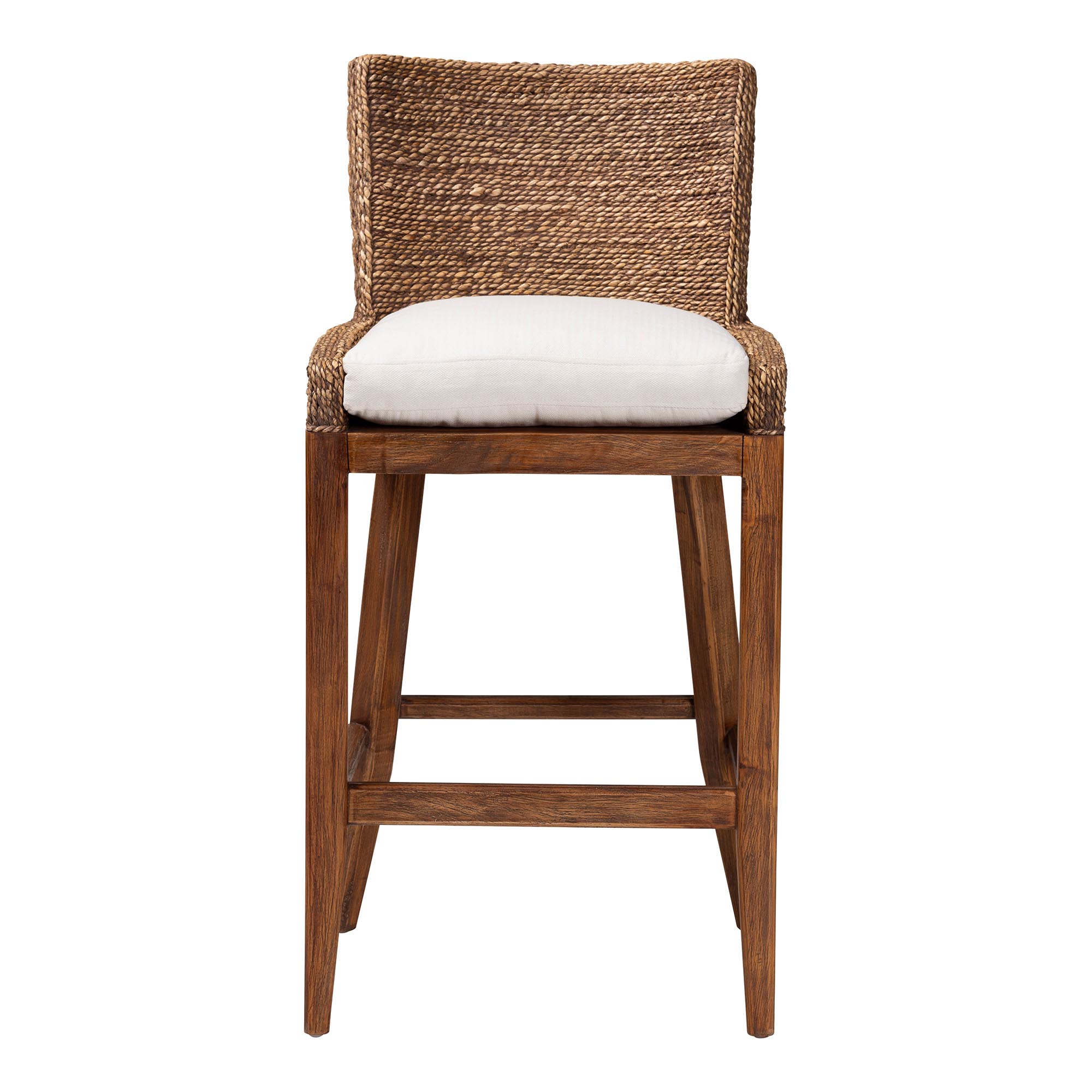 bali & pari Ridley Seagrass Bar Stool with Mahogany Wood Frame - Coastal Seating with Woven Square Back and Cushioned Seat for Bar Island or Lounge, Brown Wash