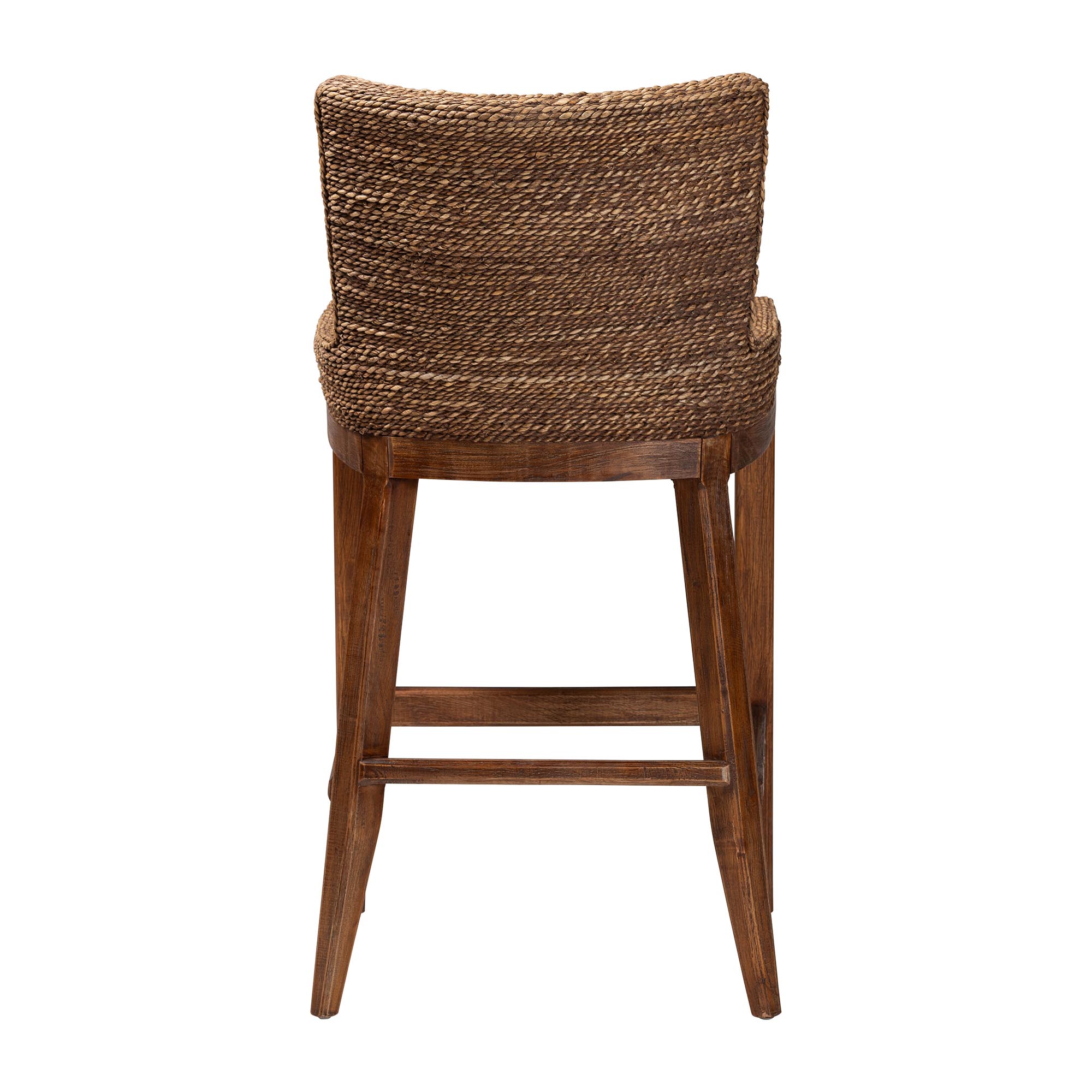 bali & pari Ridley Seagrass Bar Stool with Mahogany Wood Frame - Coastal Seating with Woven Square Back and Cushioned Seat for Bar Island or Lounge, Brown Wash