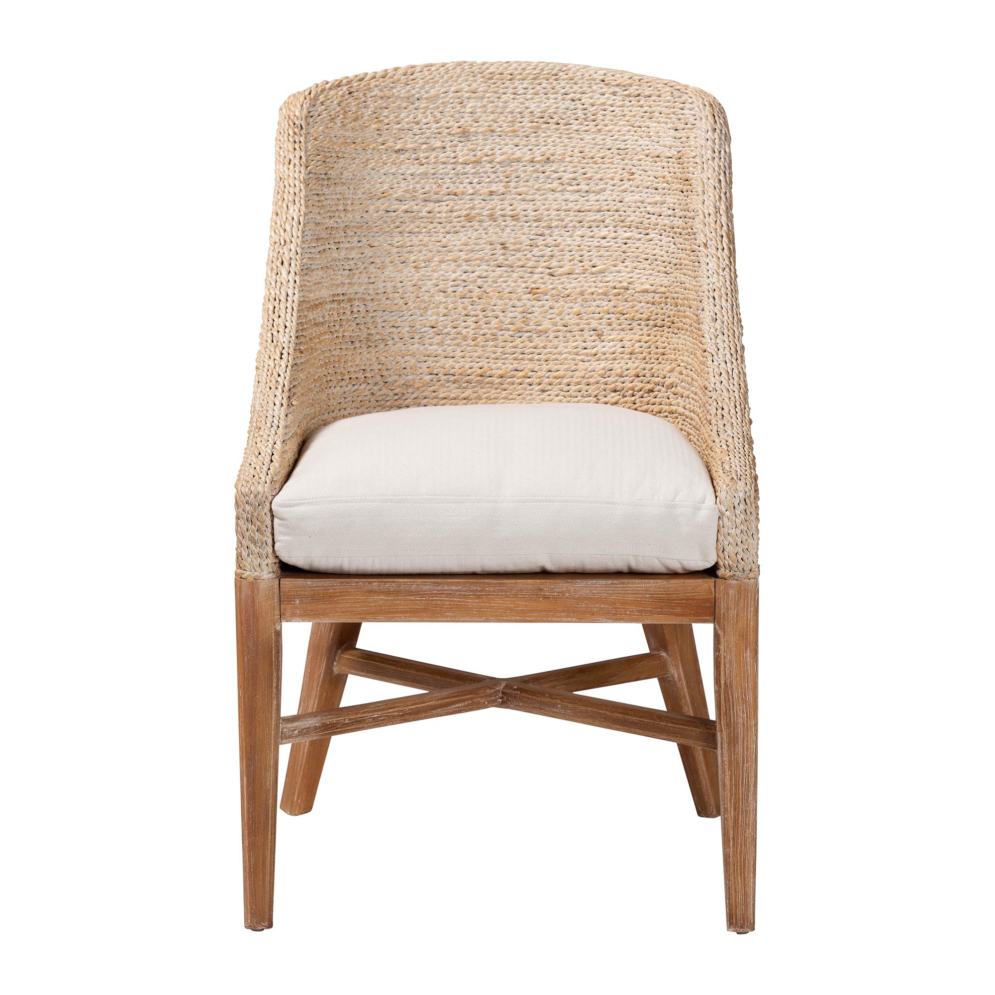 bali & pari Jasper Seagrass Dining Chair with Mahogany Wood Frame - Coastal Accent Chair with Woven Wingback and Cushioned Seat for Dining Room or Kitchen, Whitewash