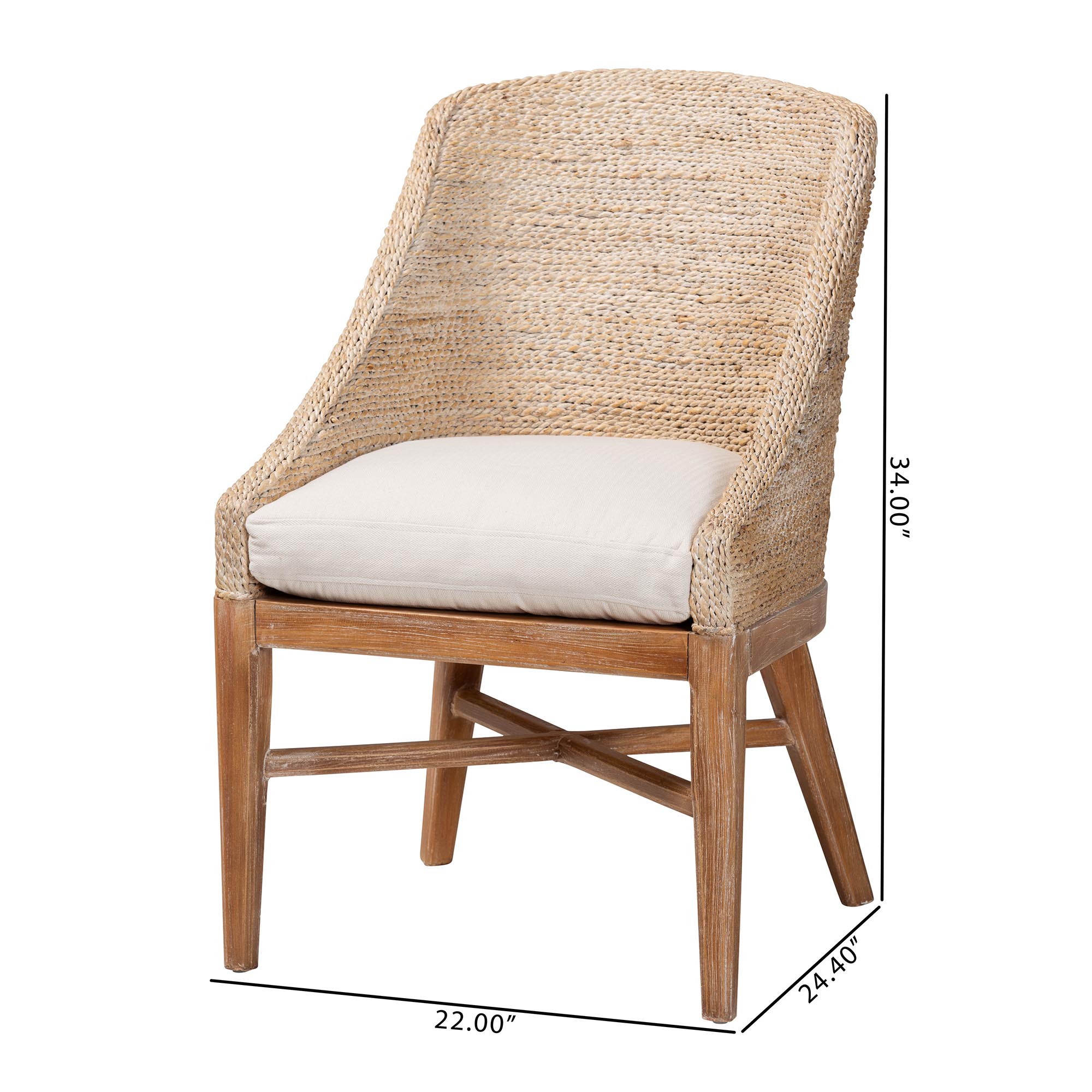 bali & pari Jasper Seagrass Dining Chair with Mahogany Wood Frame - Coastal Accent Chair with Woven Wingback and Cushioned Seat for Dining Room or Kitchen, Whitewash