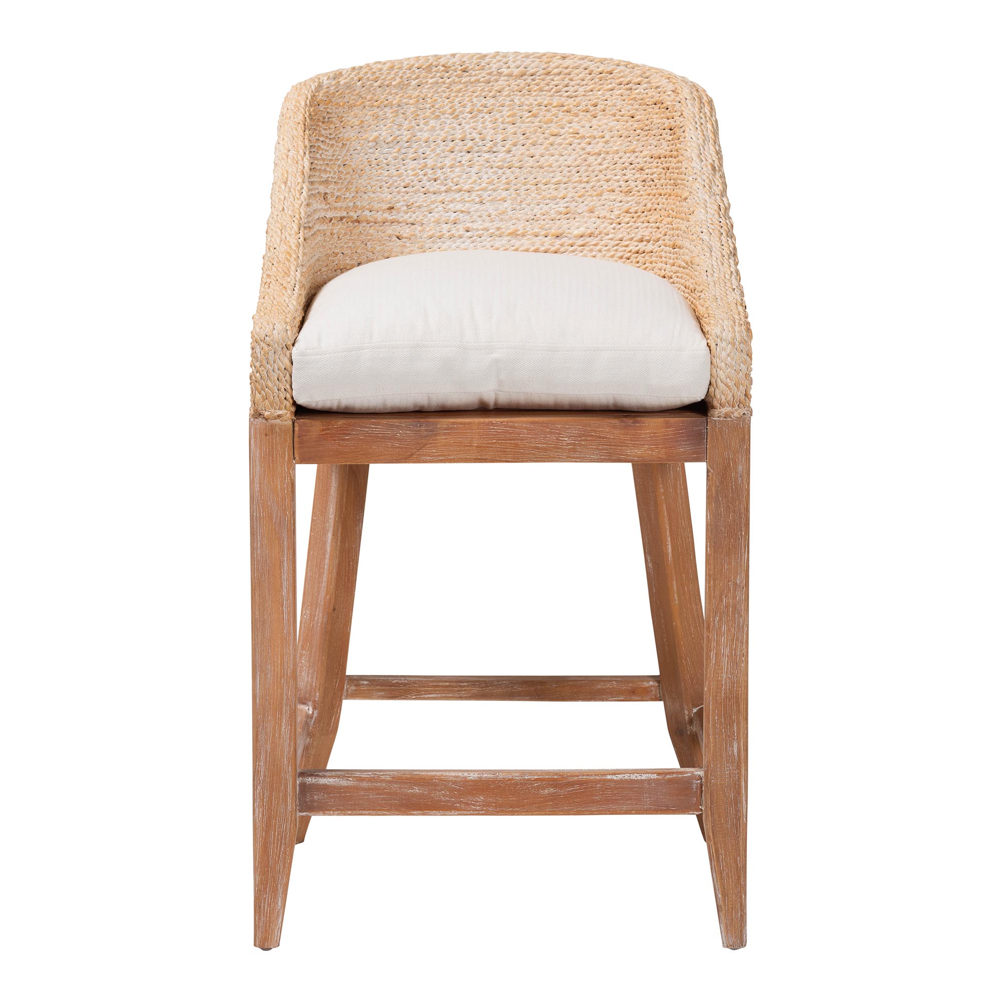 bali & pari Jasper Seagrass Counter Stool with Mahogany Wood Frame - Coastal Seating with Woven Wingback and Cushioned Seat for Kitchen Island or Breakfast Bar, Whitewash