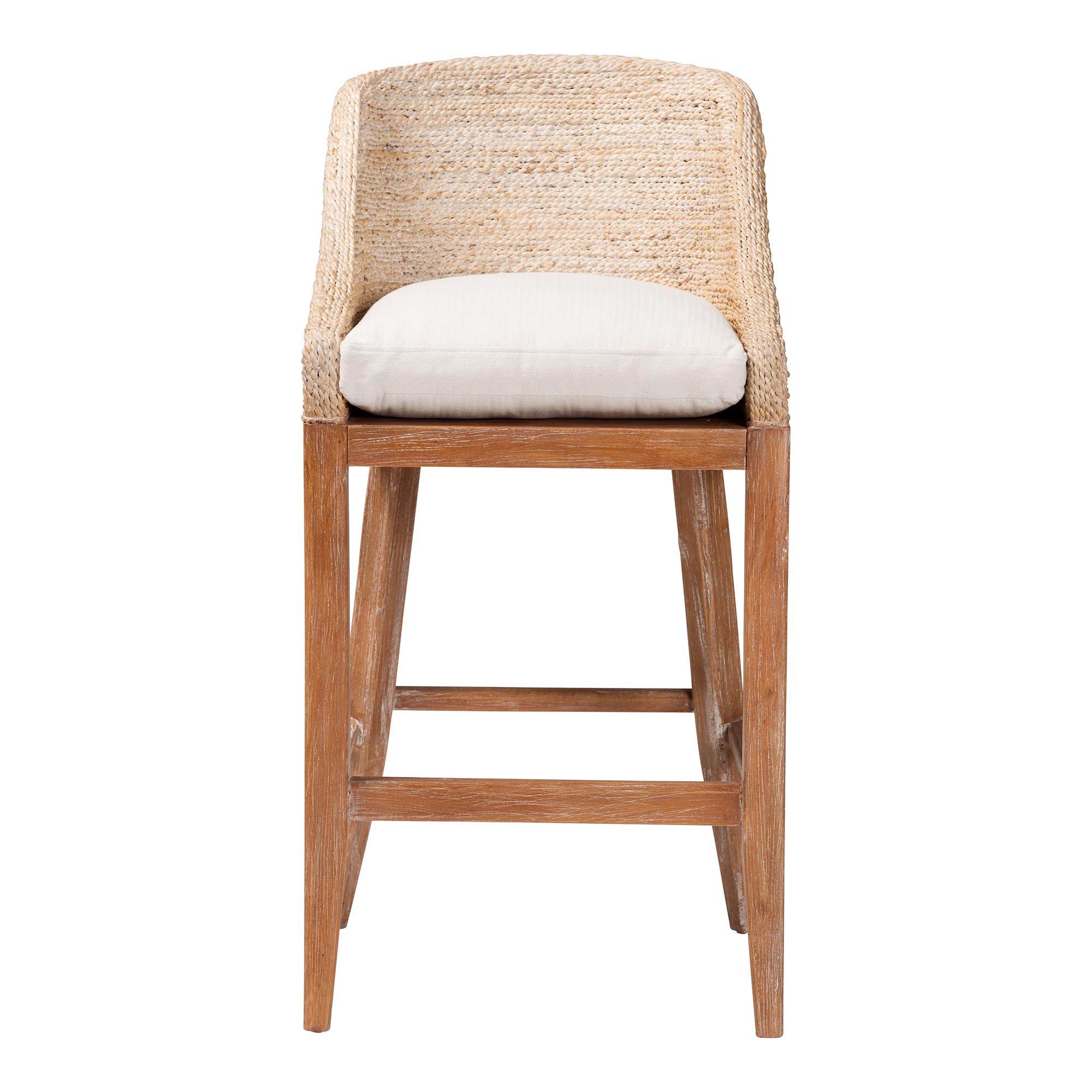 bali & pari Jasper Seagrass Bar Stool with Mahogany Wood Frame - Coastal Seating with Woven Wingback and Cushioned Seat for Bar Island or Lounge, Whitewash