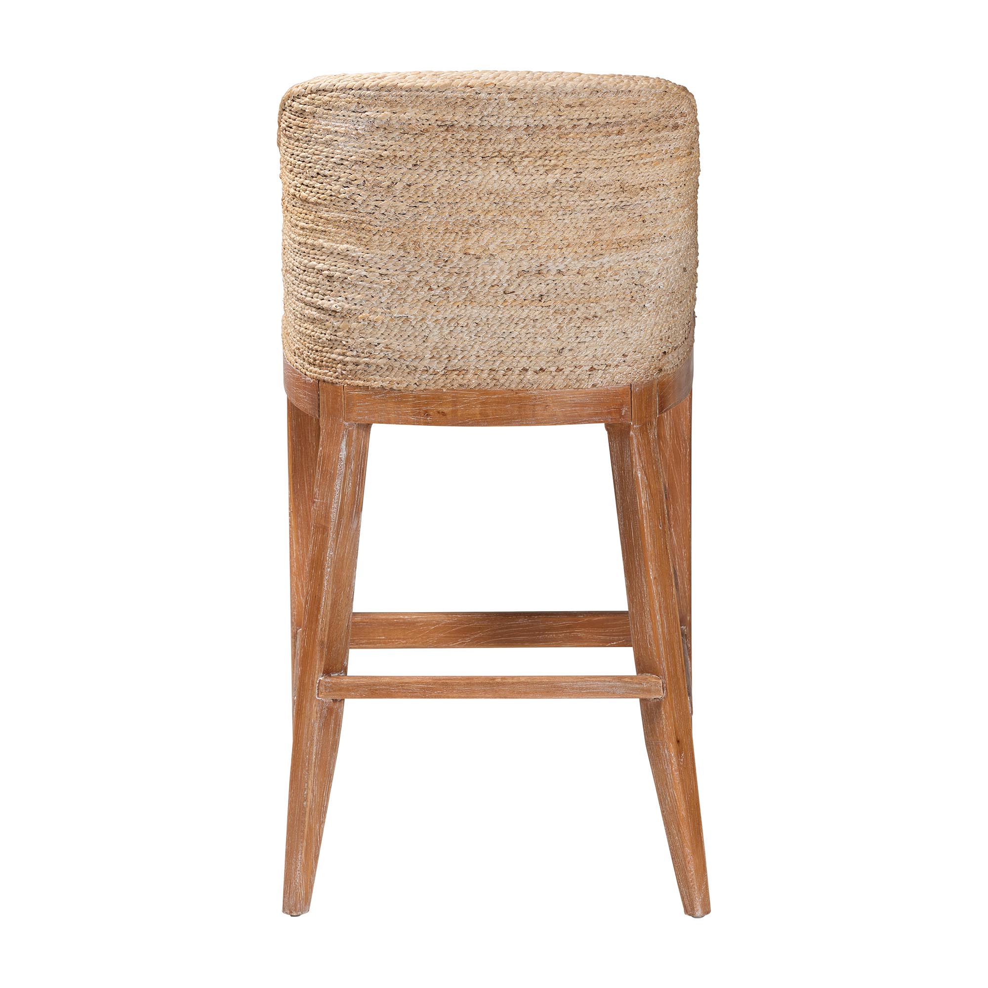 bali & pari Jasper Seagrass Bar Stool with Mahogany Wood Frame - Coastal Seating with Woven Wingback and Cushioned Seat for Bar Island or Lounge, Whitewash