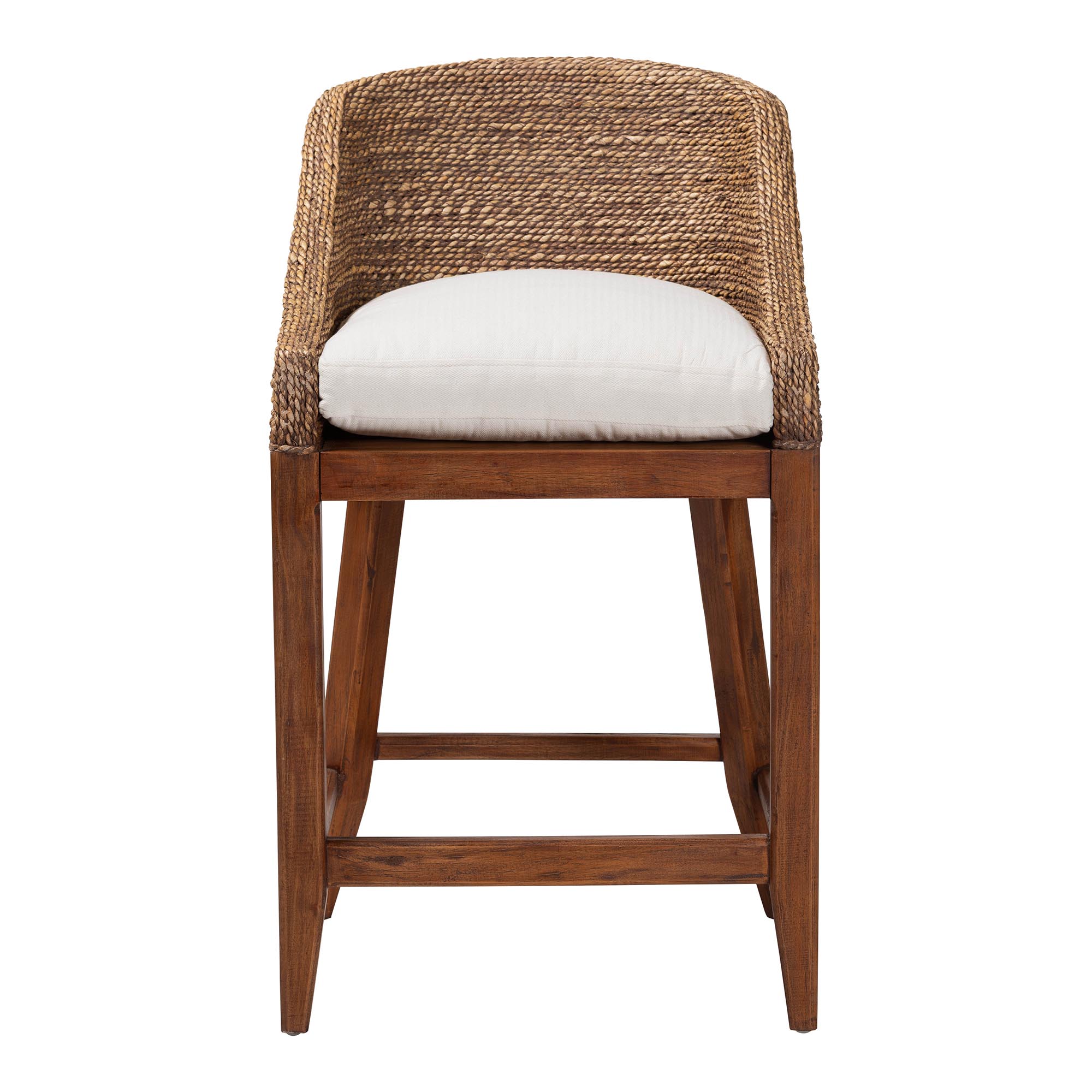 bali & pari Jasper Seagrass Counter Stool with Mahogany Wood Frame - Coastal Seating with Woven Wingback and Cushioned Seat for Kitchen Island or Breakfast Bar, Brown Wash