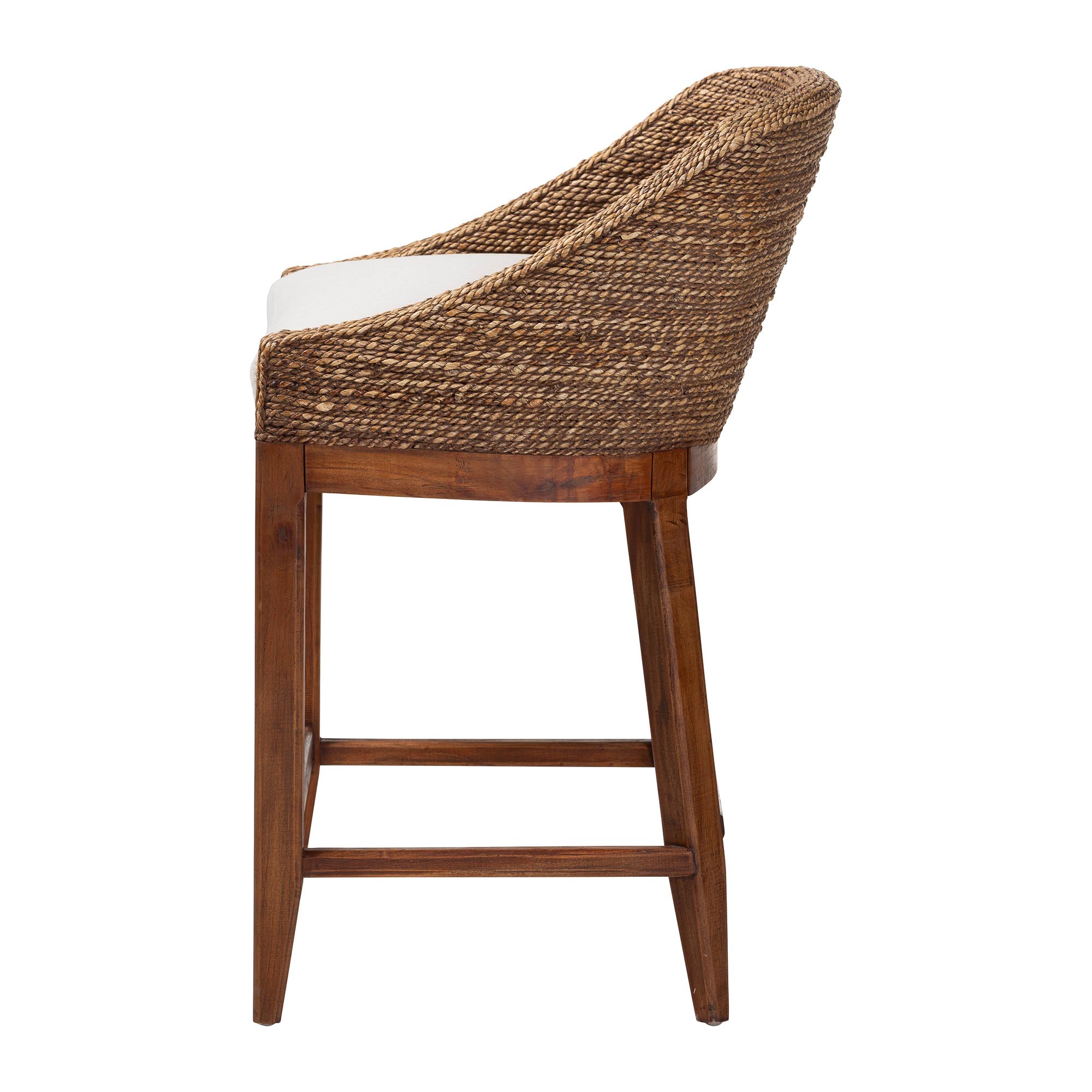 bali & pari Jasper Seagrass Counter Stool with Mahogany Wood Frame - Coastal Seating with Woven Wingback and Cushioned Seat for Kitchen Island or Breakfast Bar, Brown Wash