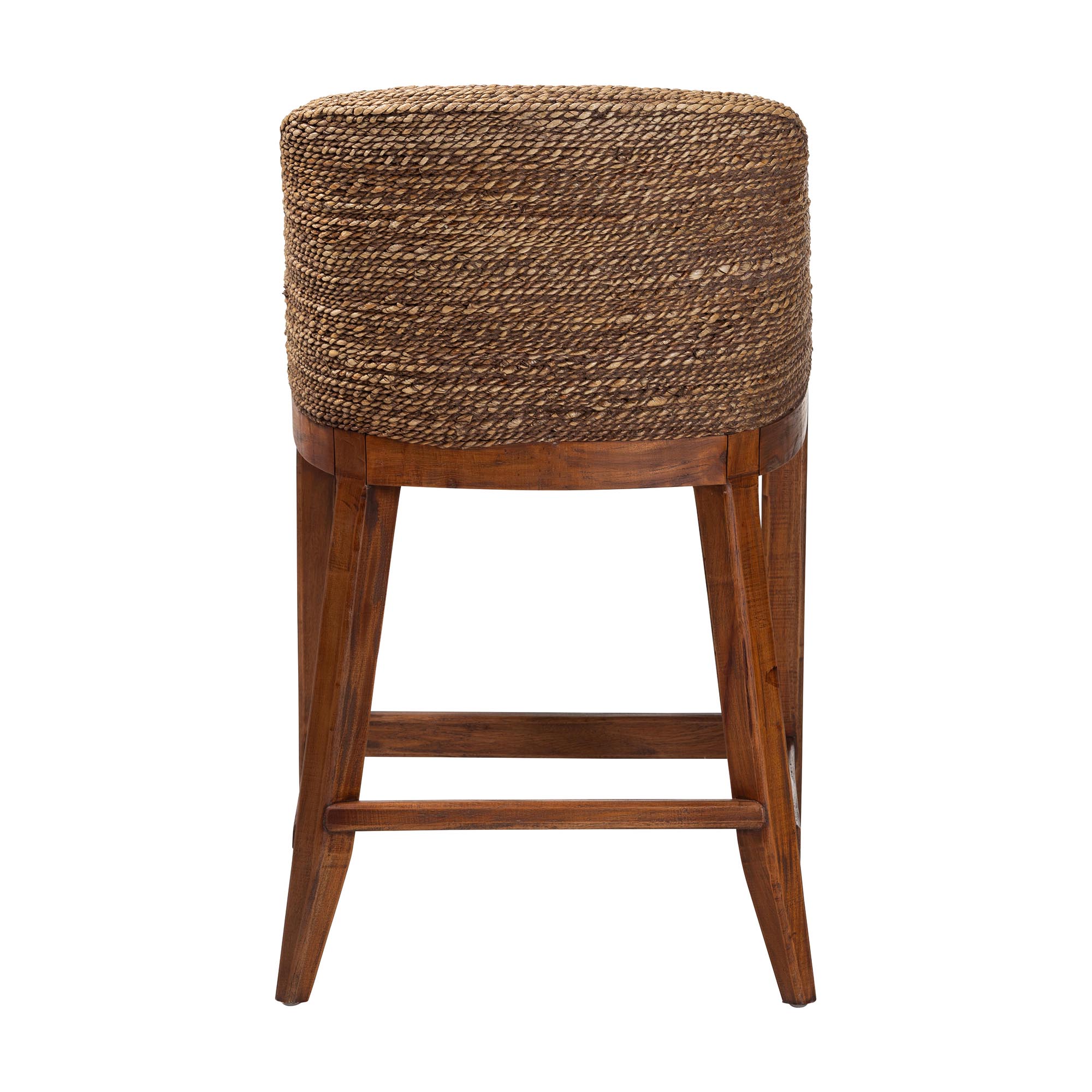 bali & pari Jasper Seagrass Counter Stool with Mahogany Wood Frame - Coastal Seating with Woven Wingback and Cushioned Seat for Kitchen Island or Breakfast Bar, Brown Wash