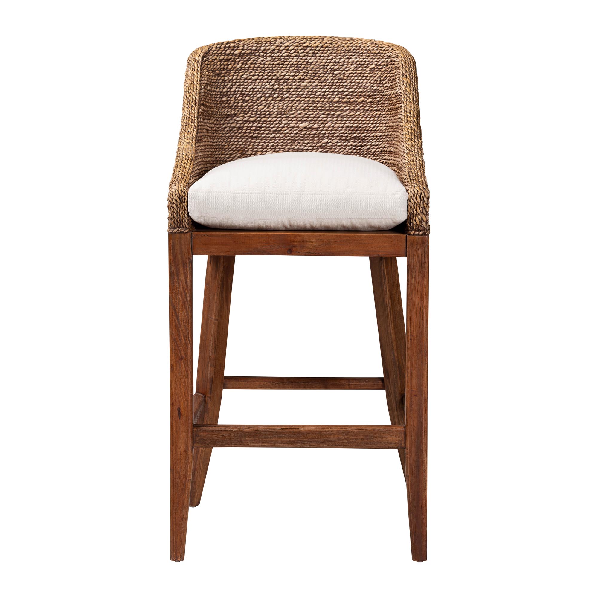 bali & pari Jasper Seagrass Bar Stool with Mahogany Wood Frame - Coastal Seating with Woven Wingback and Cushioned Seat for Bar Island or Lounge, Brown Wash