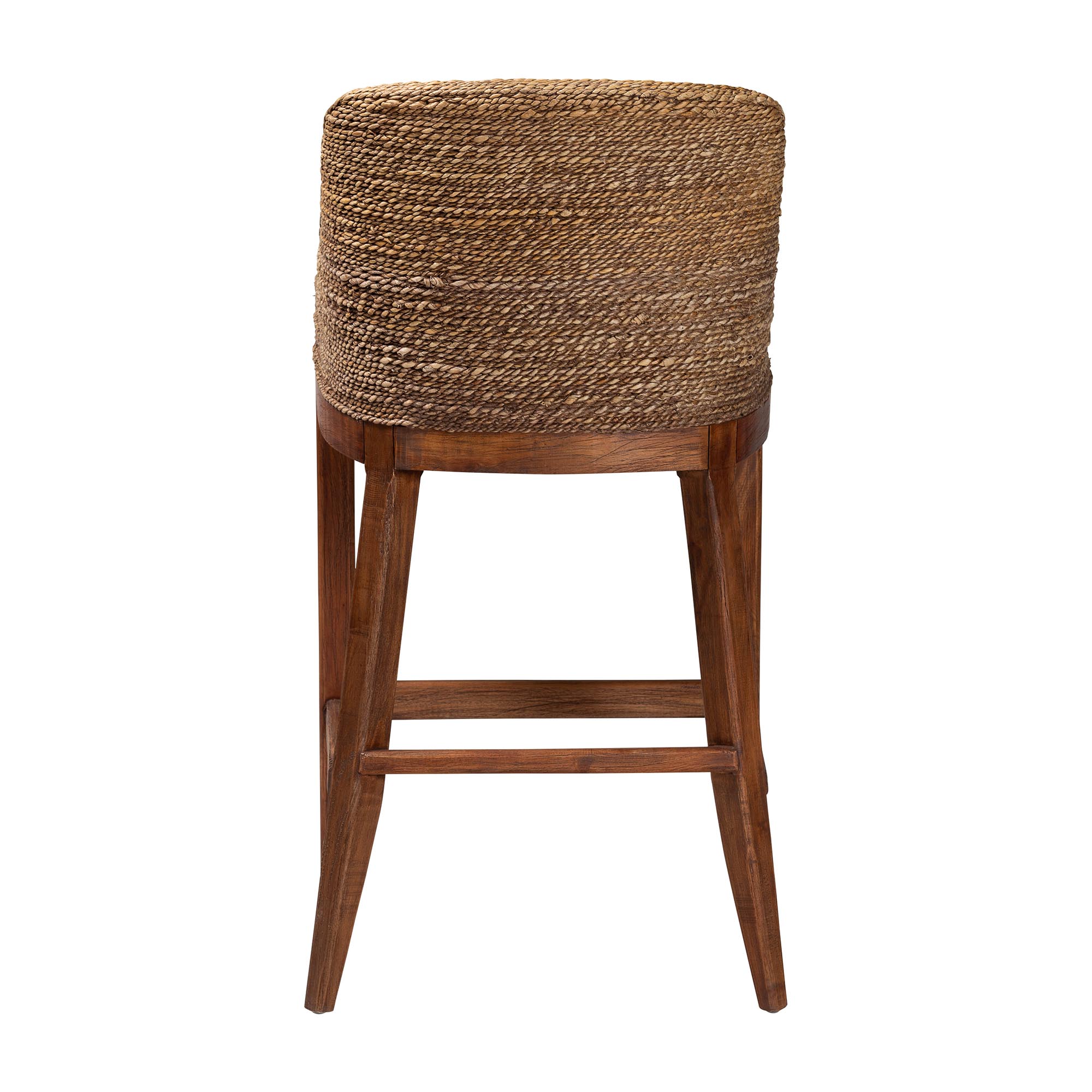 bali & pari Jasper Seagrass Bar Stool with Mahogany Wood Frame - Coastal Seating with Woven Wingback and Cushioned Seat for Bar Island or Lounge, Brown Wash