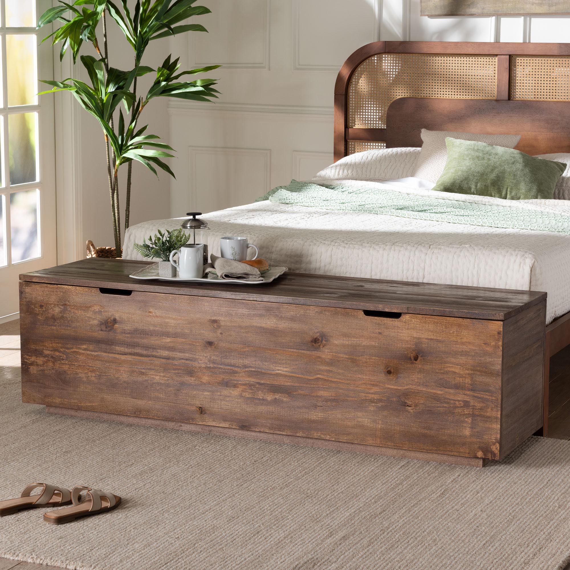 bali & pari Alfonso Wood Storage Trunk with Hinged Lid - Rectangular Blanket Chest and Bedroom Bench with Spacious Interior, Modern Farmhouse Storage Furniture for Entryway, Bedroom, or Living Room