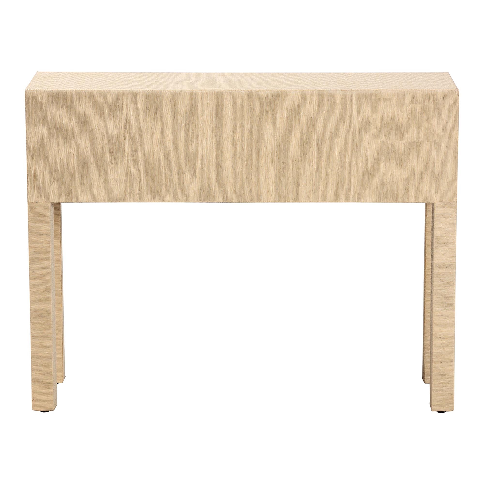 bali & pari Noah Grasscloth 2-Drawer Console Table - Woven Texture Entryway Table with Gold Ring Pulls, Narrow Hallway or Living Room Accent Table, Light Brown