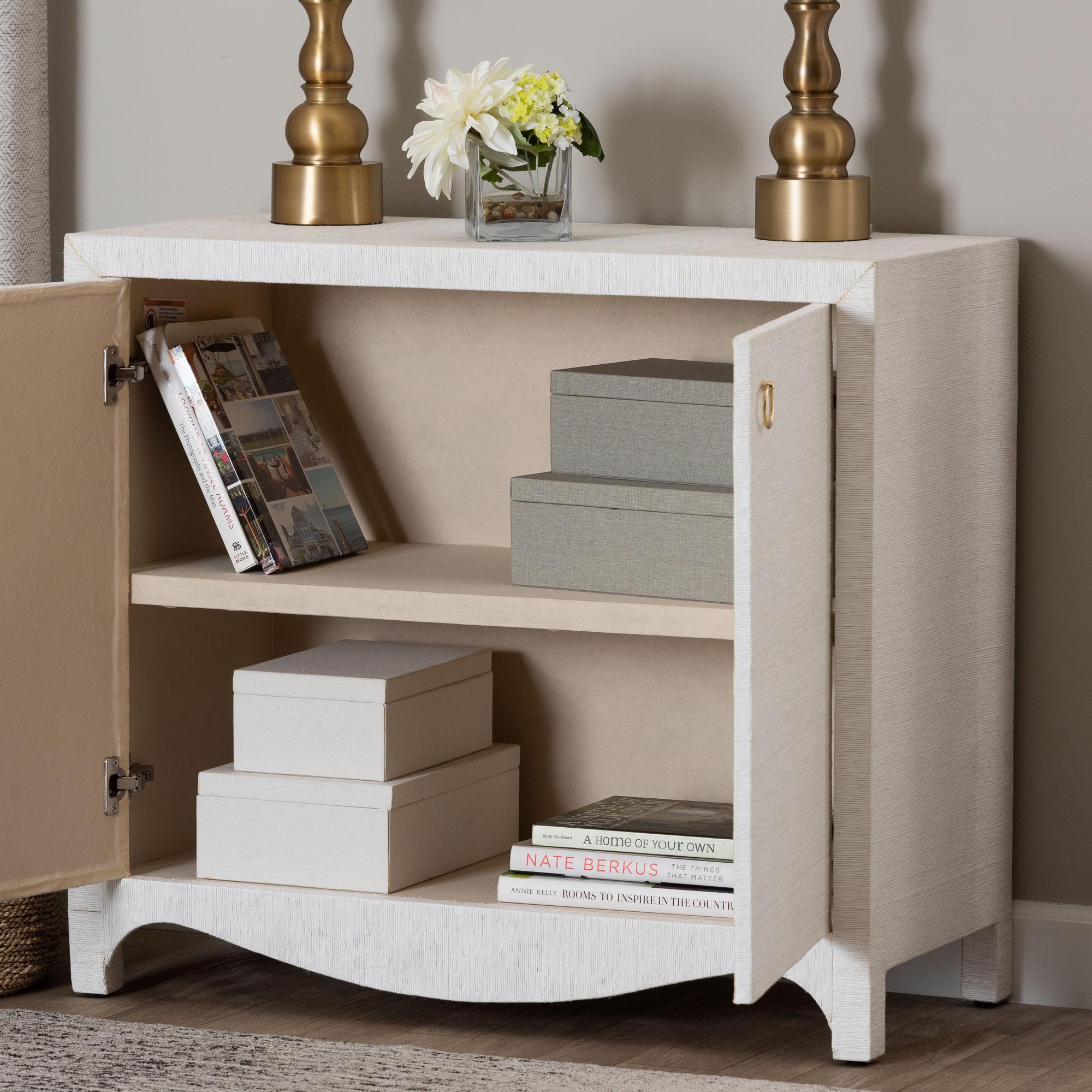 bali & pari Ximena Grasscloth Storage Cabinet - 2-Door Woven Accent Cabinet with Gold Ring Pulls for Living Room, Bedroom, or Entryway