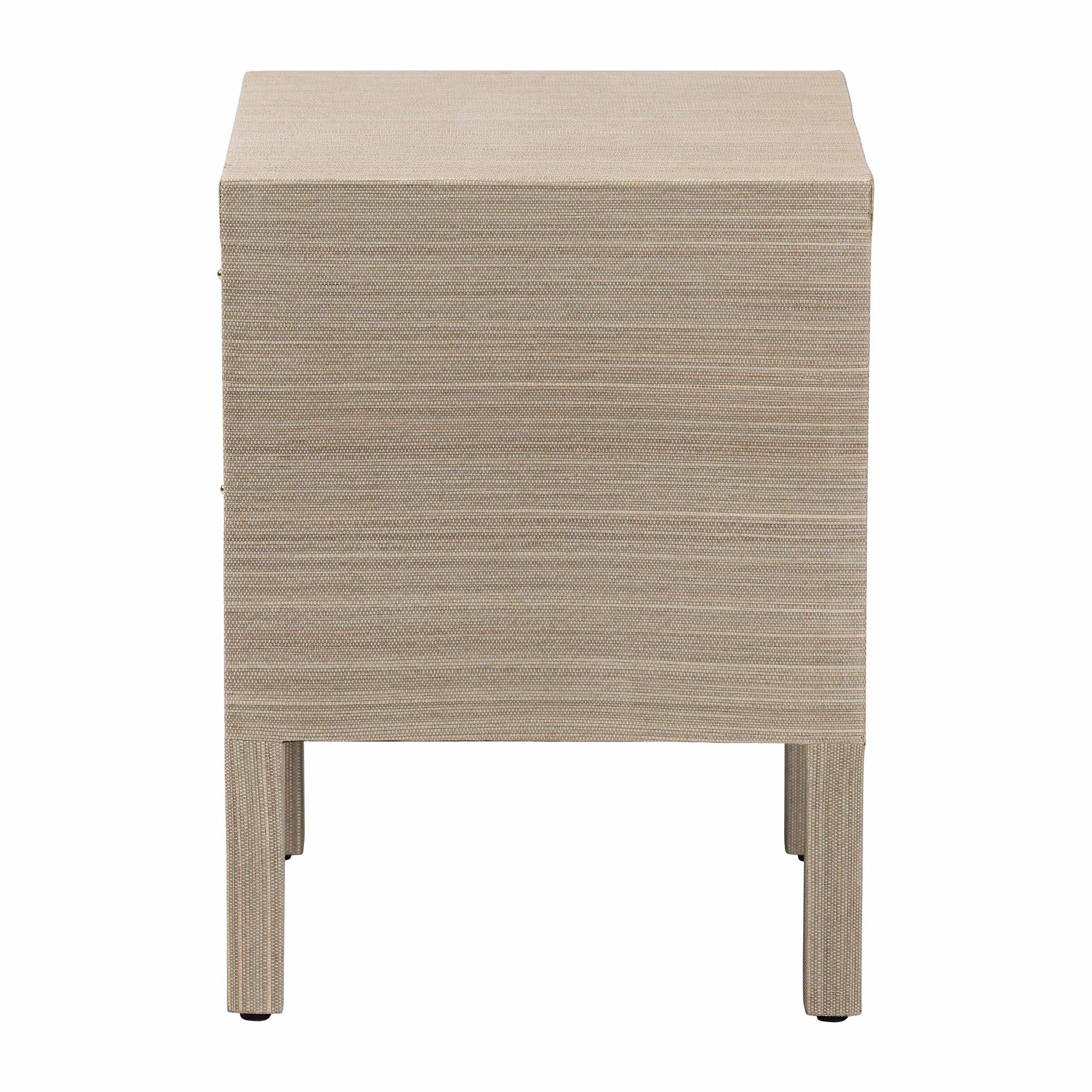 bali & pari Juniper Grasscloth Nightstand with Scalloped Base - Woven Texture 2-Drawer Bedside Table with Gold Ring Pulls, Accent Bedroom Storage Furniture
