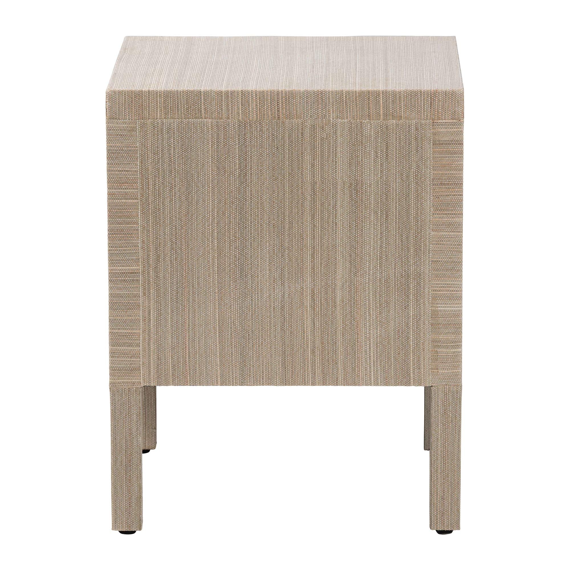 bali & pari Juniper Grasscloth Nightstand with Scalloped Base - Woven Texture 2-Drawer Bedside Table with Gold Ring Pulls, Accent Bedroom Storage Furniture