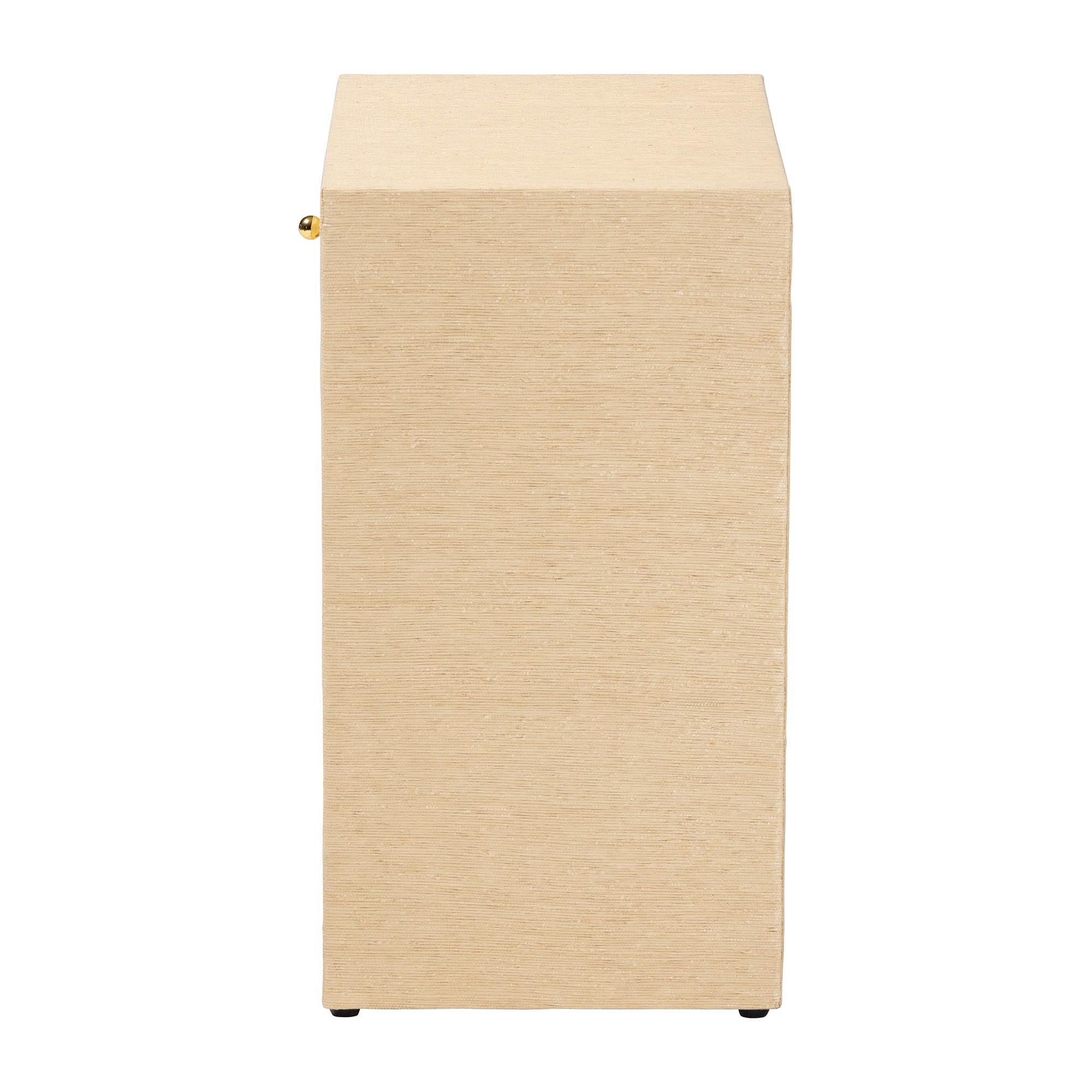 bali & pari William Grasscloth 1-Drawer Nightstand with Open Shelves - Woven Texture Bedside Table with Gold Knob, Modern Coastal Accent Table for Bedroom