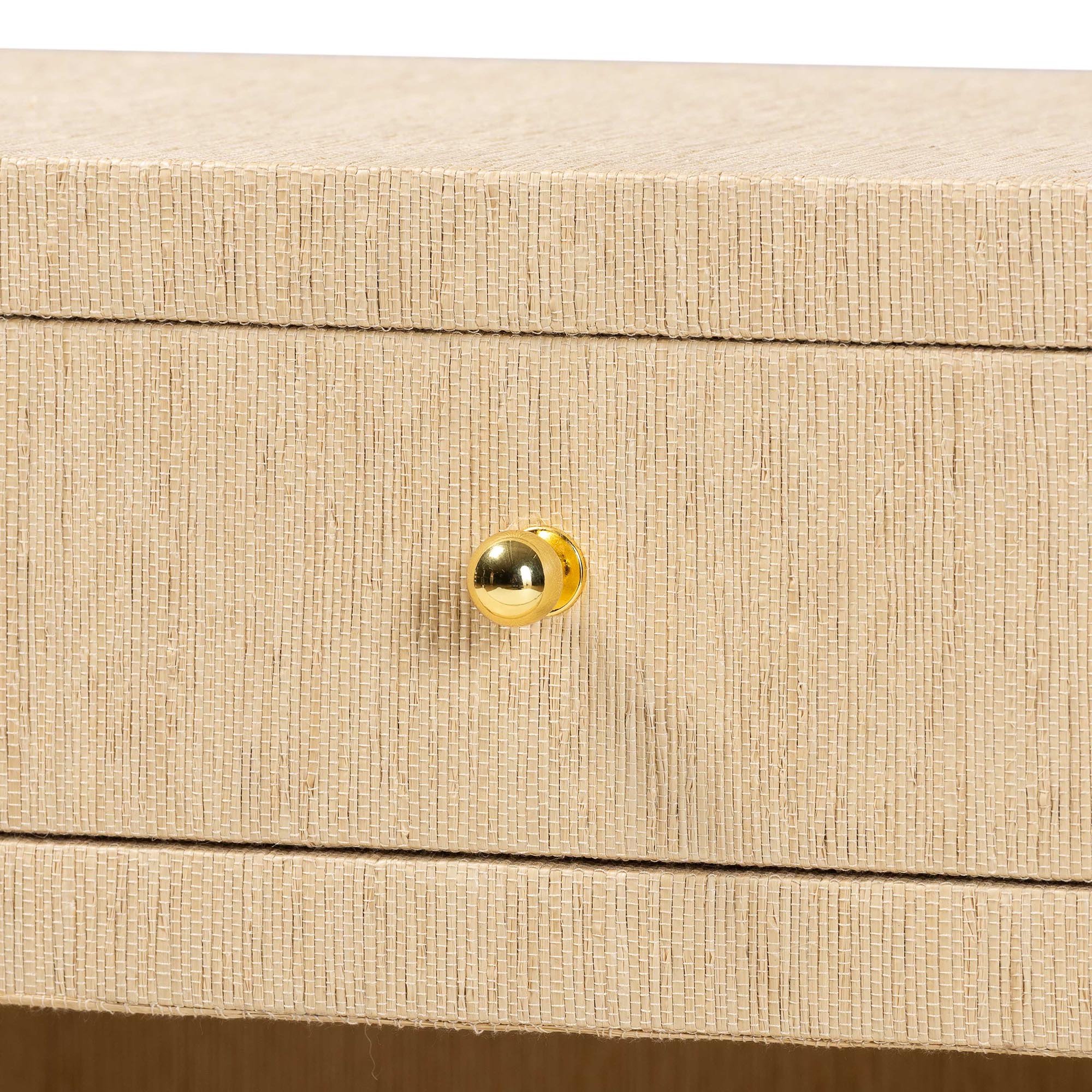 bali & pari William Grasscloth 1-Drawer Nightstand with Open Shelves - Woven Texture Bedside Table with Gold Knob, Modern Coastal Accent Table for Bedroom